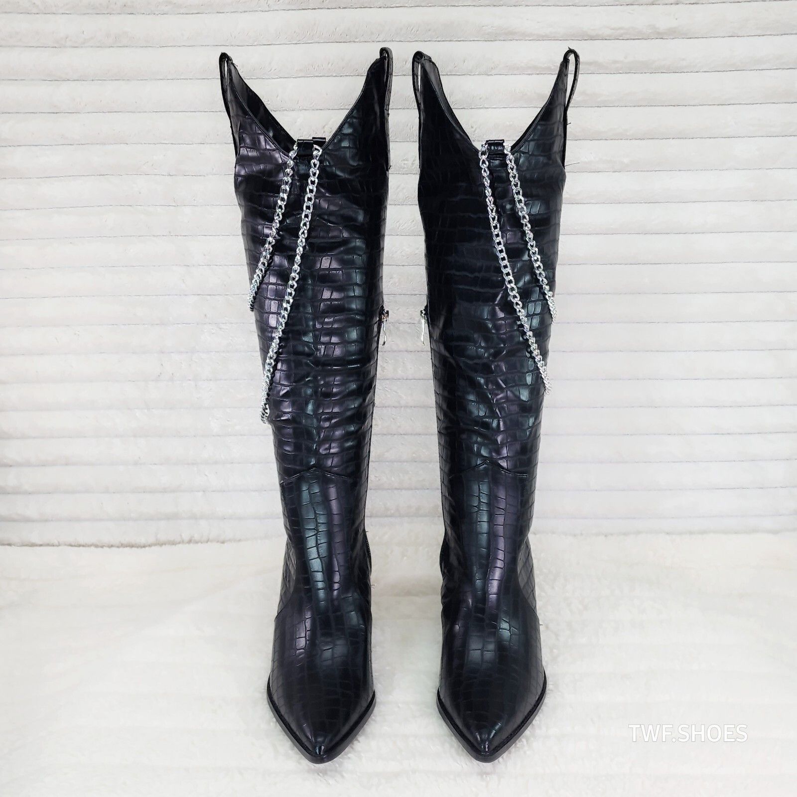 Other Dallas Black Snake Texture Western Knee High Draped Chain Co Size US 11 / IT 41 - 4 Thumbnail