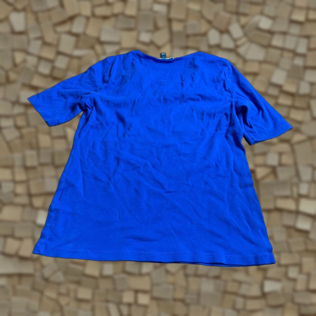 Vintage Karen Scott Shirt Women's Large Blue Short Sleeve Bow Tie Neckline T-Shirt Casual Reguler Modern Spring Summer Fall Womens Size L / US 10 / IT 46 - 1 Thumbnail