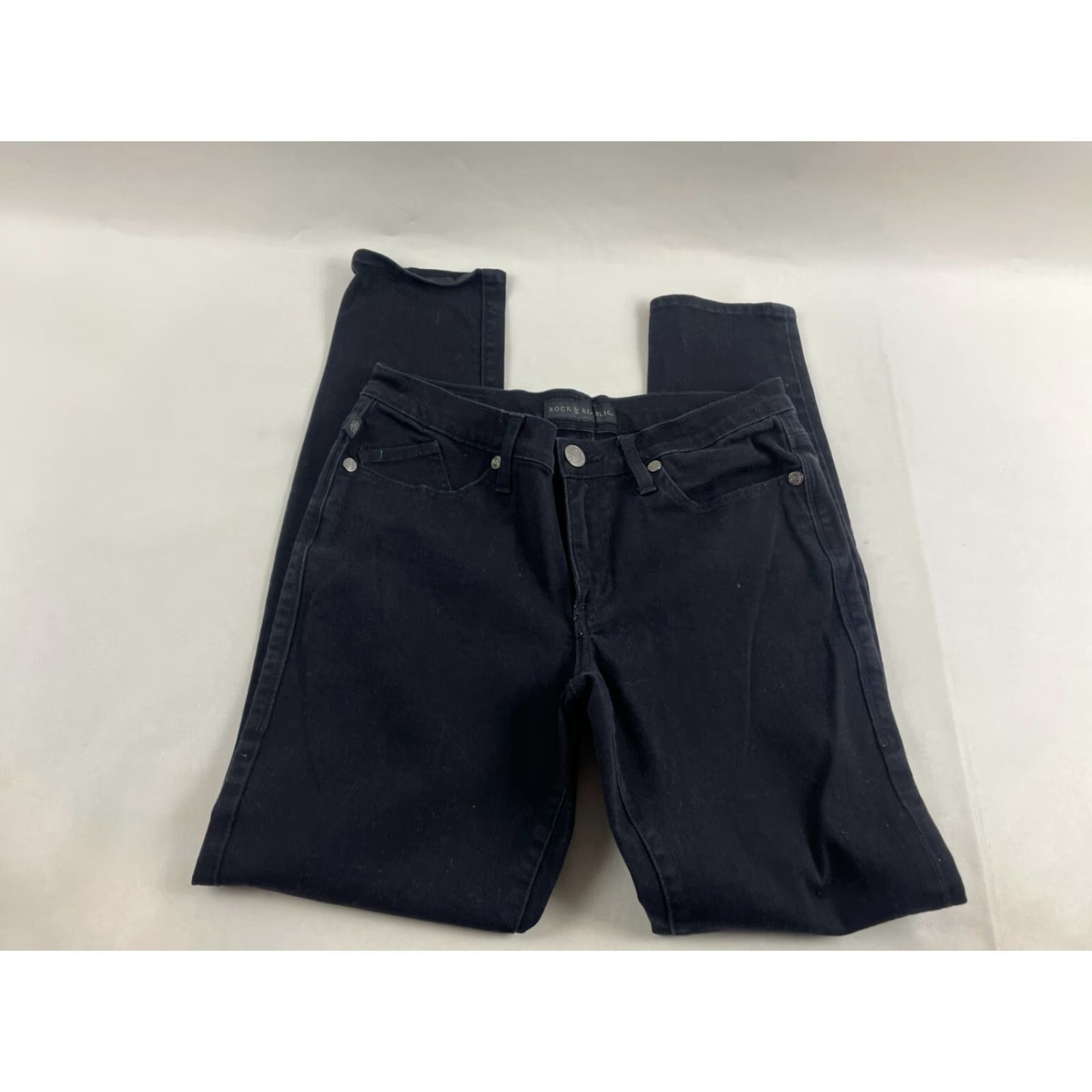 Vintage Rock & Republic Jeans Women's 10M Black Skinny Denim Pockets 30in Inseam 31in Waist Vintage No Berlin 90s? Size 24" / US 00 / IT 34 - 2 Thumbnail