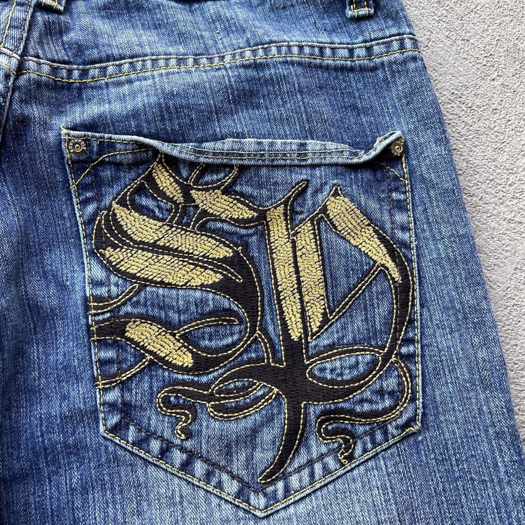 Southpole VINTAGE Southpole Jeans Men 34x32 Denim Baggy Wide-Leg Y2K 90s Grunge Hip Hop Dark Blue Embroidered Logo/Back Patch Mens Regular 34 waist 32 inseam Size US 34 / EU 50 - 5 Thumbnail