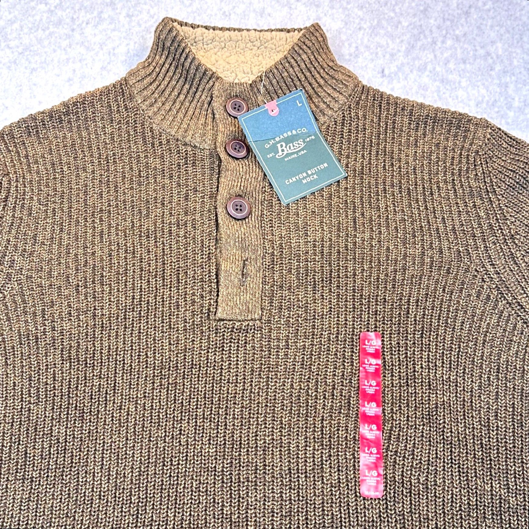 Vintage G.H. Bass & Co. Mens Large Canyon Button Olive Brown Mock Neck Sweater Shirt Size US L / EU 52-54 / 3 - 3 Thumbnail