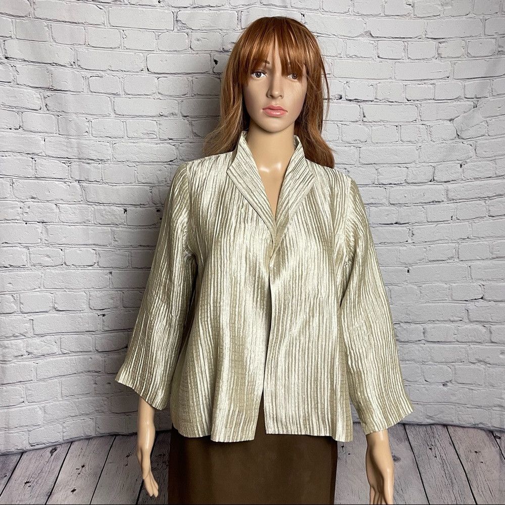 Eileen Fisher Eileen Fisher Silk Groove Beige Open Front 3/4 Sleeve Jacke Size M / US 6-8 / IT 42-44 - 1 Thumbnail