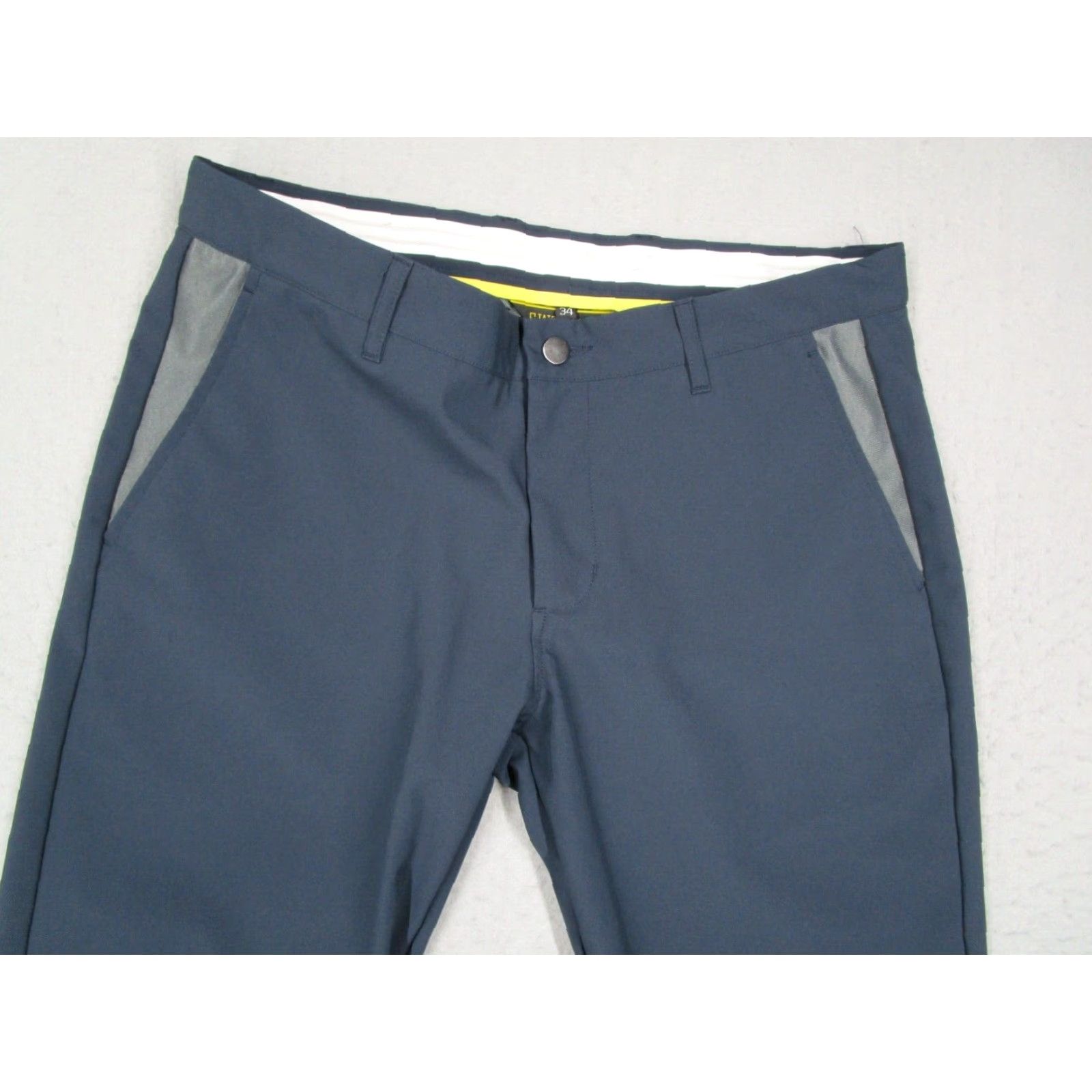 Vintage STATE APPAREL Men's Blue flat front COMPETITION pants 34x33 Zip 5-Pocket Chino polyester spandex Made in USA Vintage: No (adjusted not allowed). Size US 34 / EU 50 - 2 Thumbnail