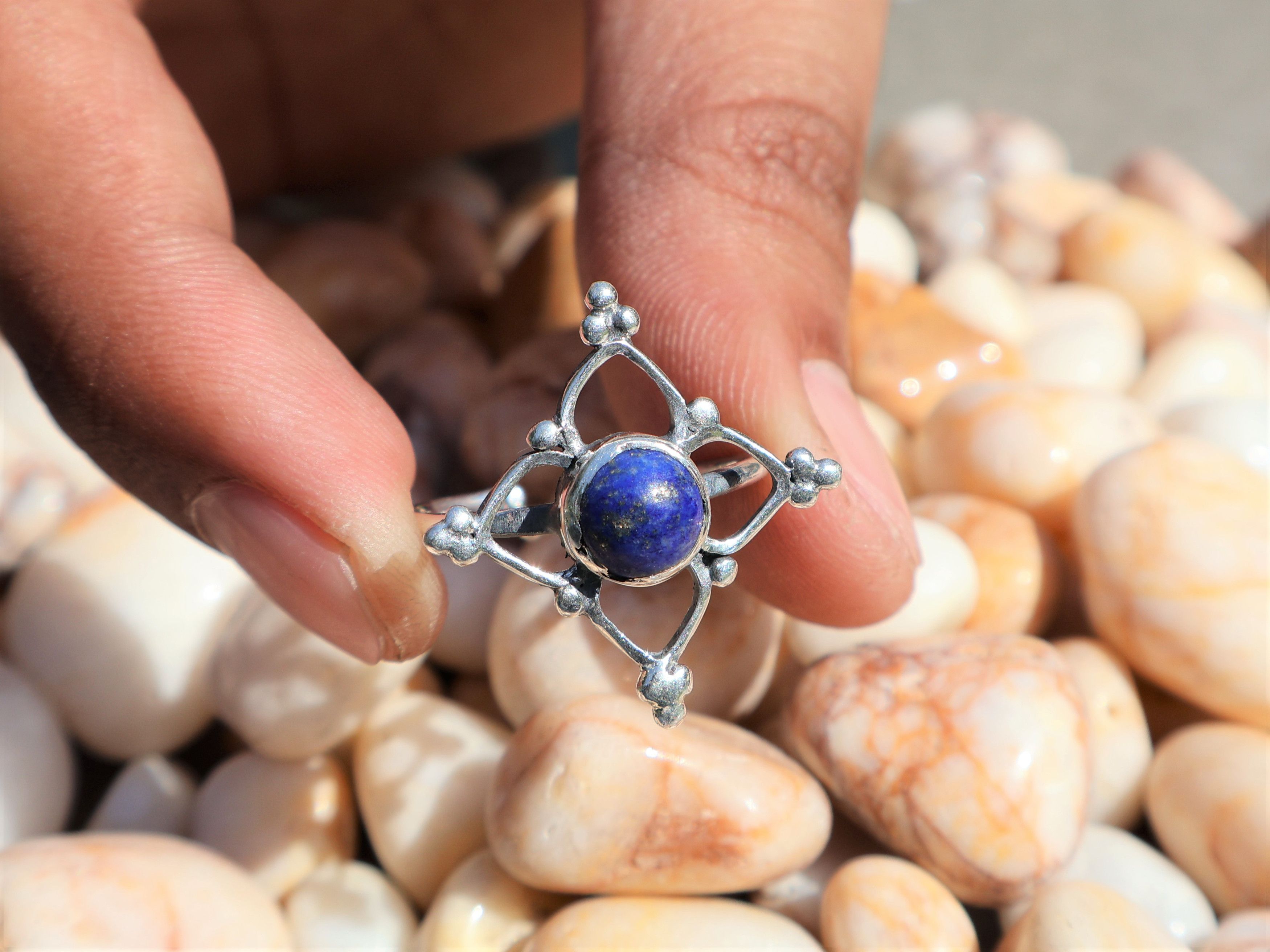 Handmade Lapis Lazuli Ring, 925 Sterling Silver, Handmade Women Ring, Size ONE SIZE - 3 Thumbnail