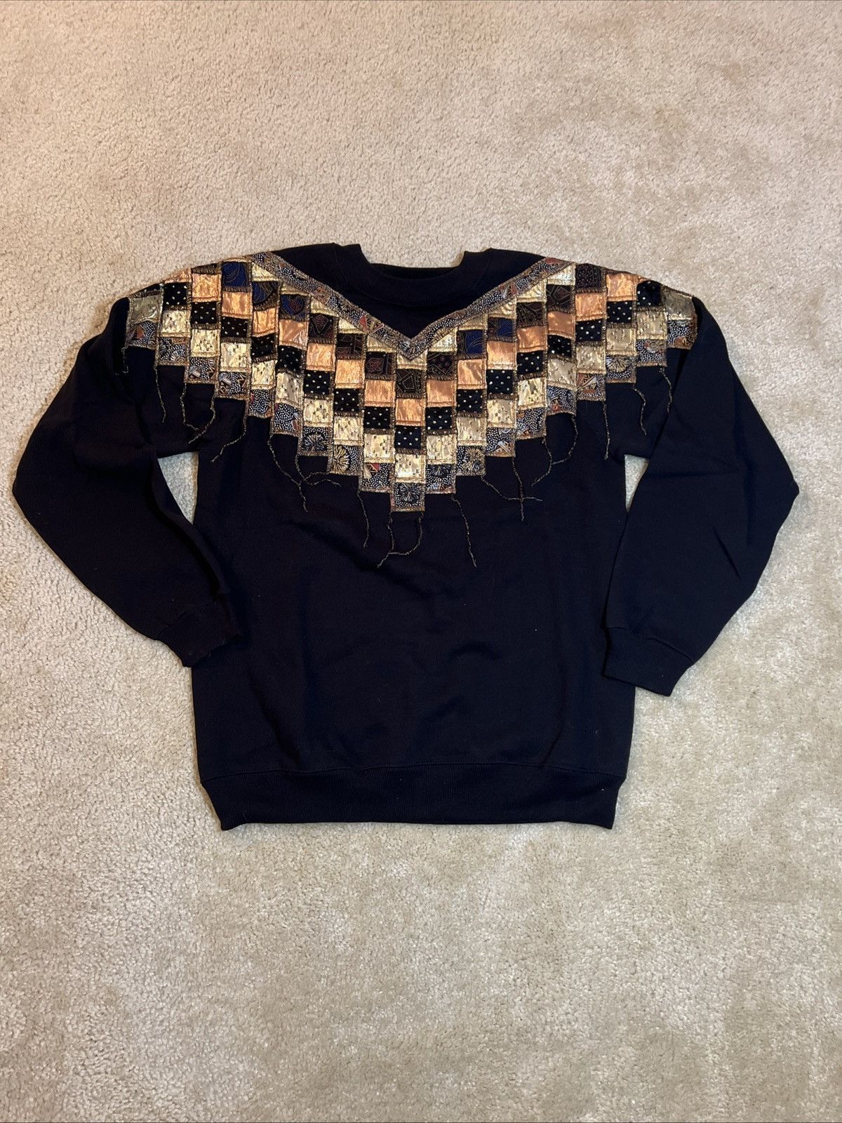 Vintage Janie Ekberg 80s Patch Work Art Crewneck Pullover Sweater Size L / US 10 / IT 46 - 1 Thumbnail