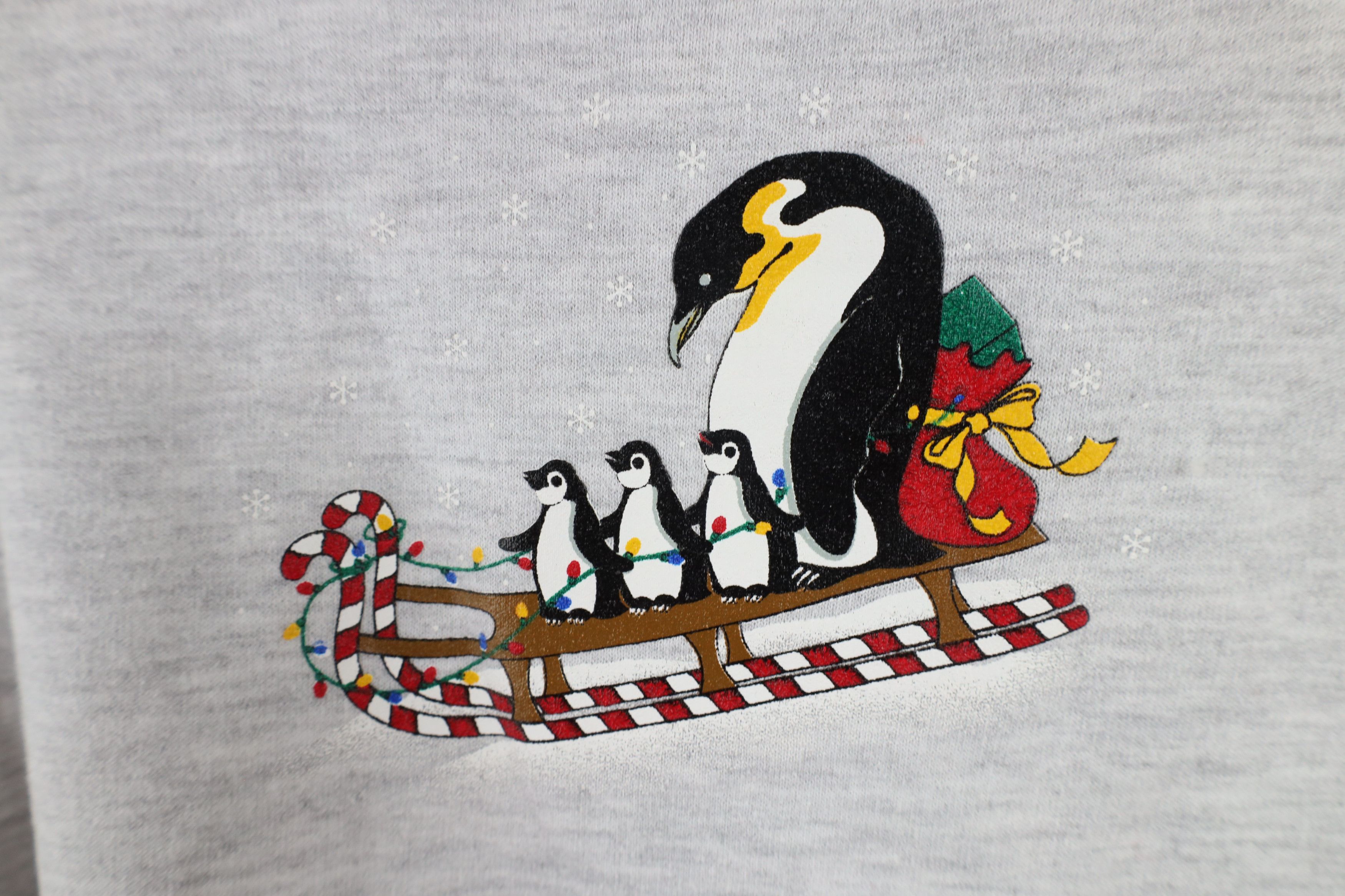 Vintage Vintage 90s Christmas Penguin Mock Neck Sweatshirt Gray USA Size XL / US 12-14 / IT 48-50 - 8 Thumbnail