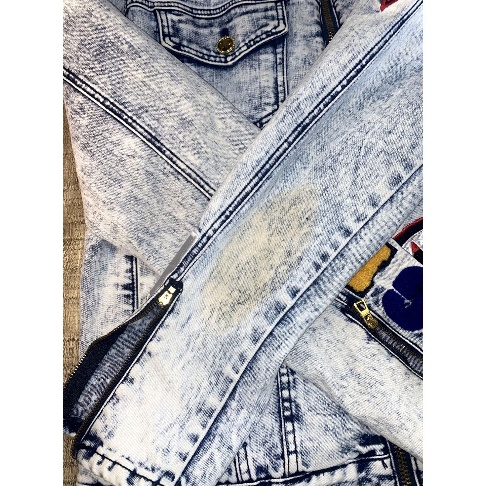 Vintage Makobi Jean Jacket L Destress Patches Men’s Denim Blue Jacket Regular Size Large Mens Jeans Size US 33 - 3 Thumbnail