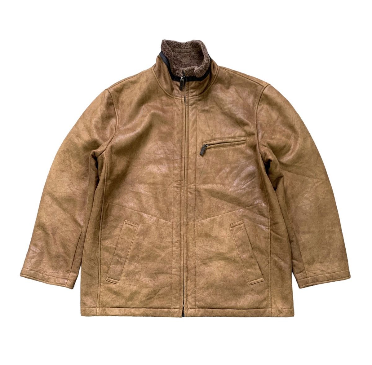 image of Vintage VTG Crocodile Fleece Sherpa Like Jacket in Brown, Men's (Size Medium)
