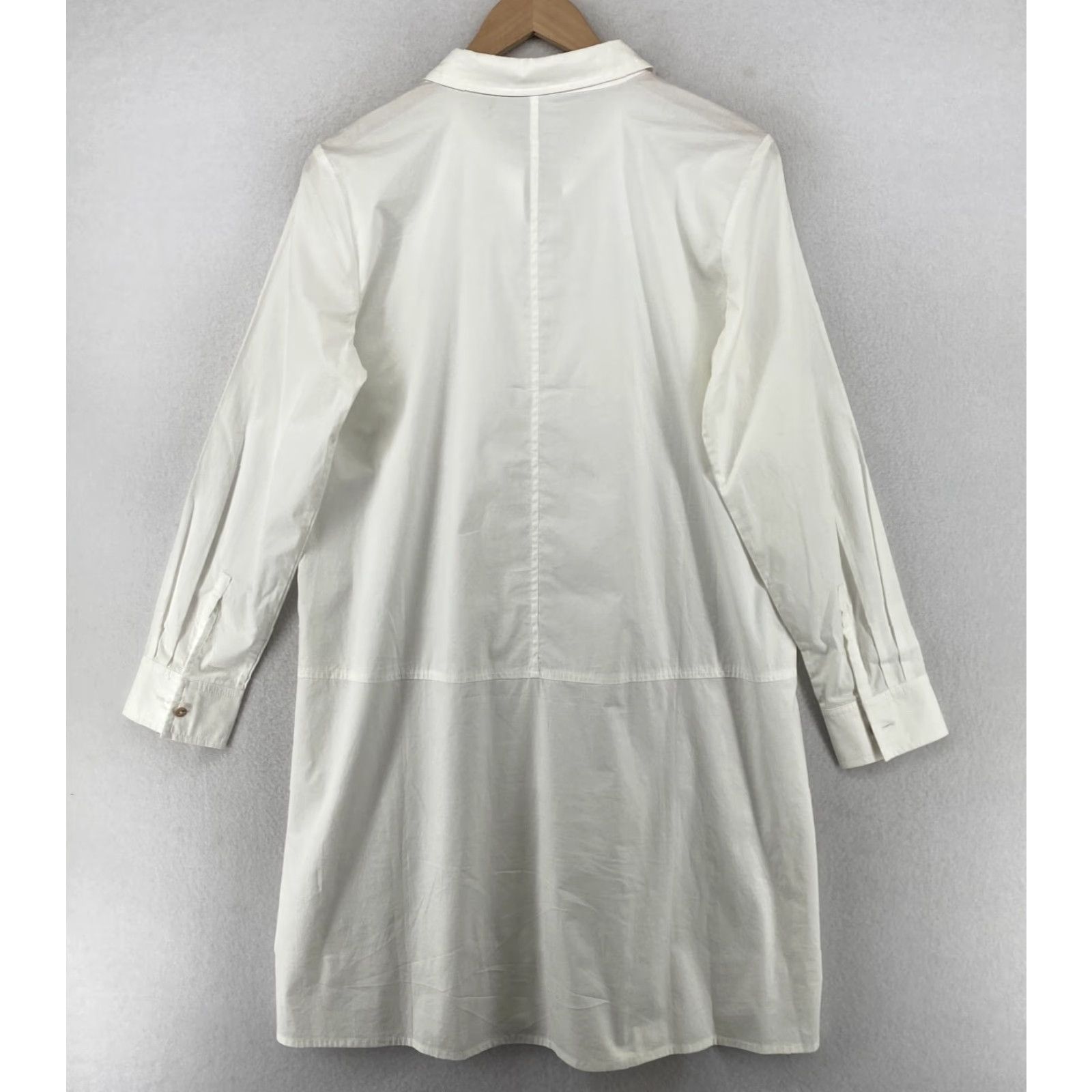 EILEEN FISHER Button-Up Tunic Shirt Dress S Organic Cotton Long Sleeve White Casual Womens