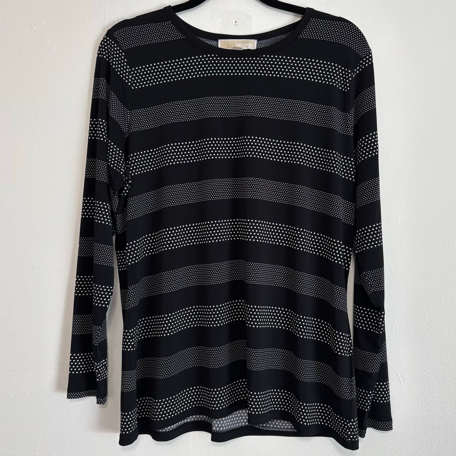 Michael Kors MICHAEL Michael Kors Black Top with White Polka Dot Stripes Size XXL / US 16-18 / IT 52-54 - 1 Thumbnail