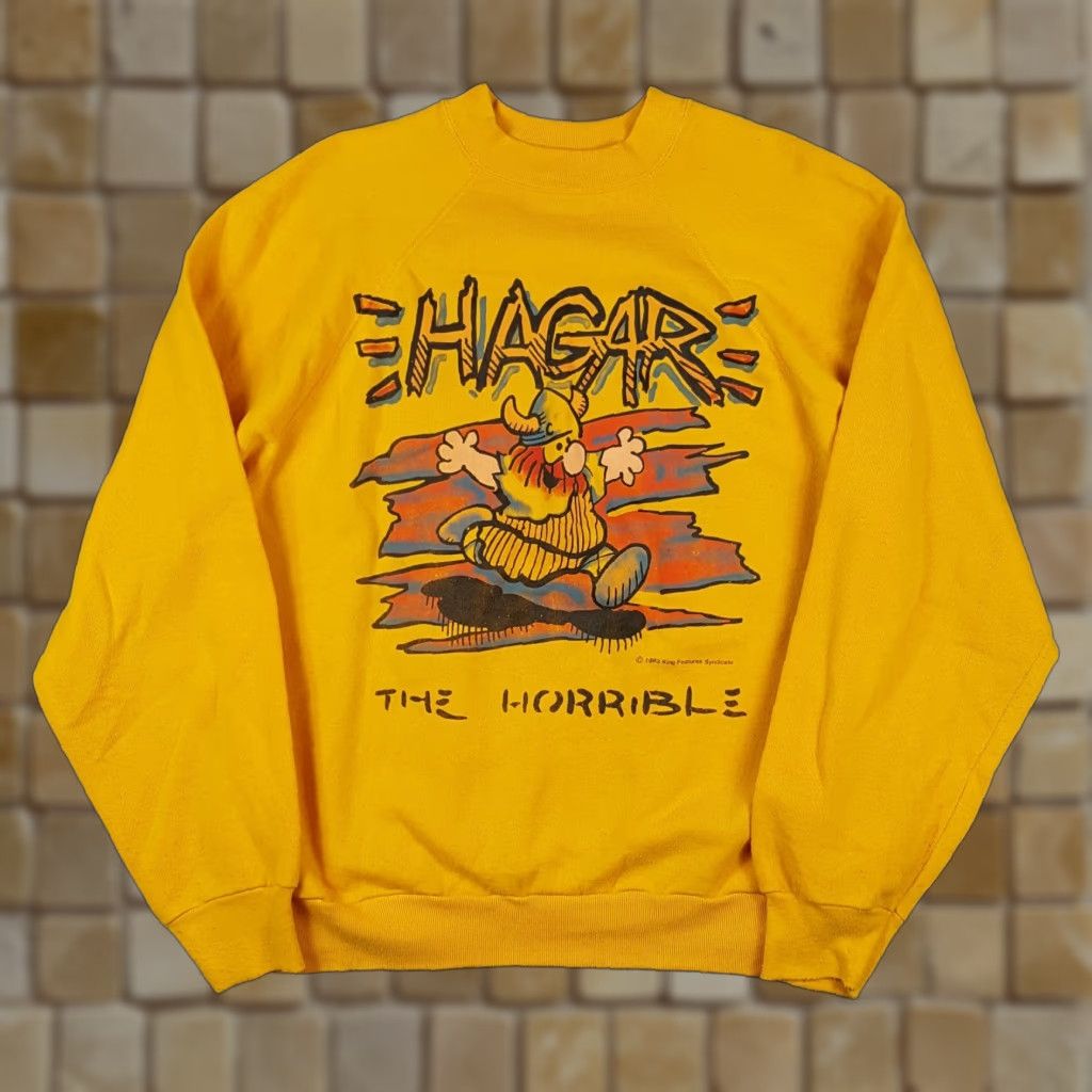 Tultex VINTAGE 90s Hagar The Horrible Cartoon Viking Sweatshirt Tultex Yellow L Pullover Crewneck Men Size US L / EU 52-54 / 3 - 1 Thumbnail