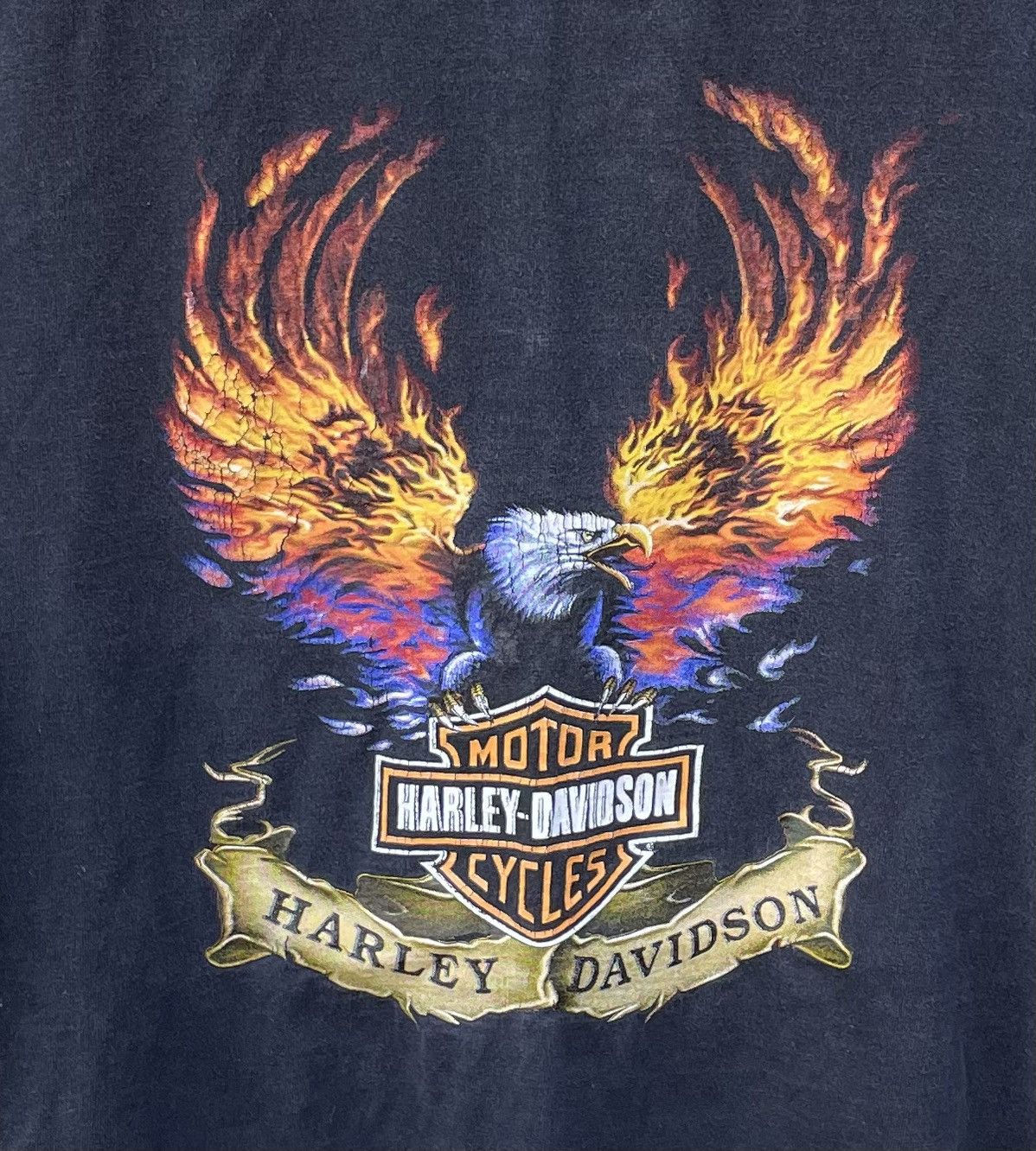 Harley Davidson 90s Harley Davidson Motorcycles Flaming Eagle T Shirt Size US XL / EU 56 / 4 - 4 Thumbnail