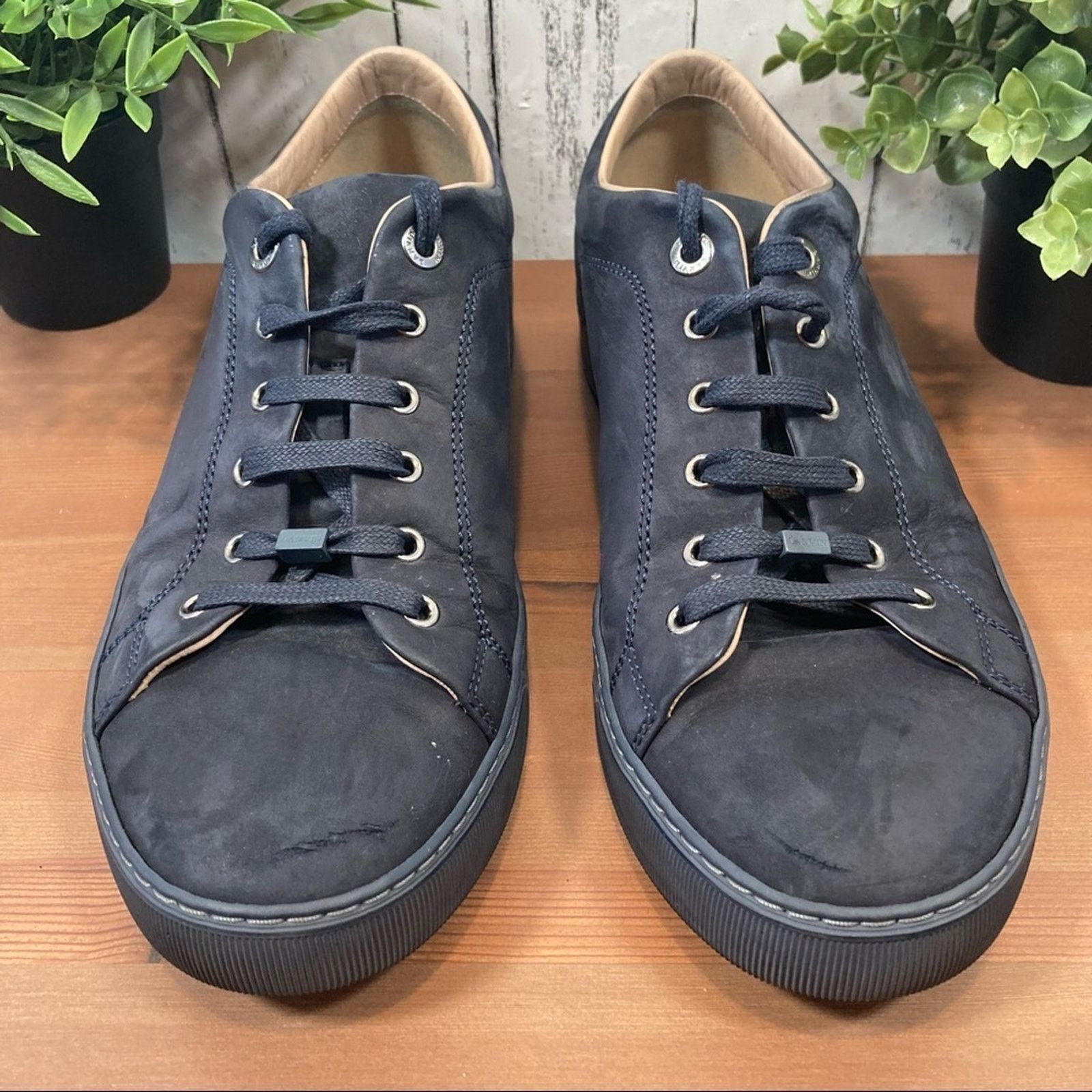 Lanvin Men's Dark Blue Calfskin Low Top Sneakers Size 8