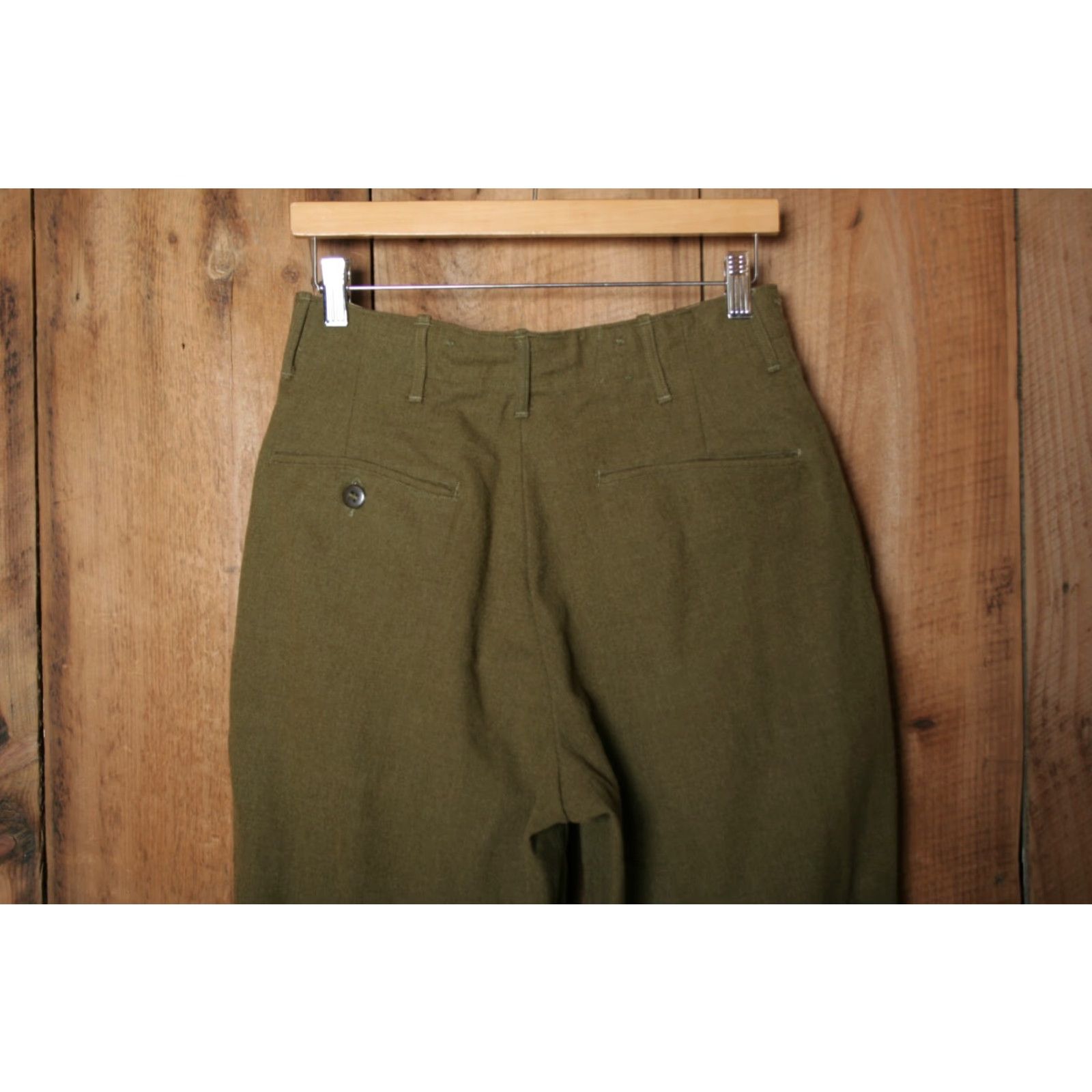 Olive VINTAGE Serge OD Olive Green Wool Military Army Officer Pants Sz. 29x28 Size US 29 - 4 Thumbnail