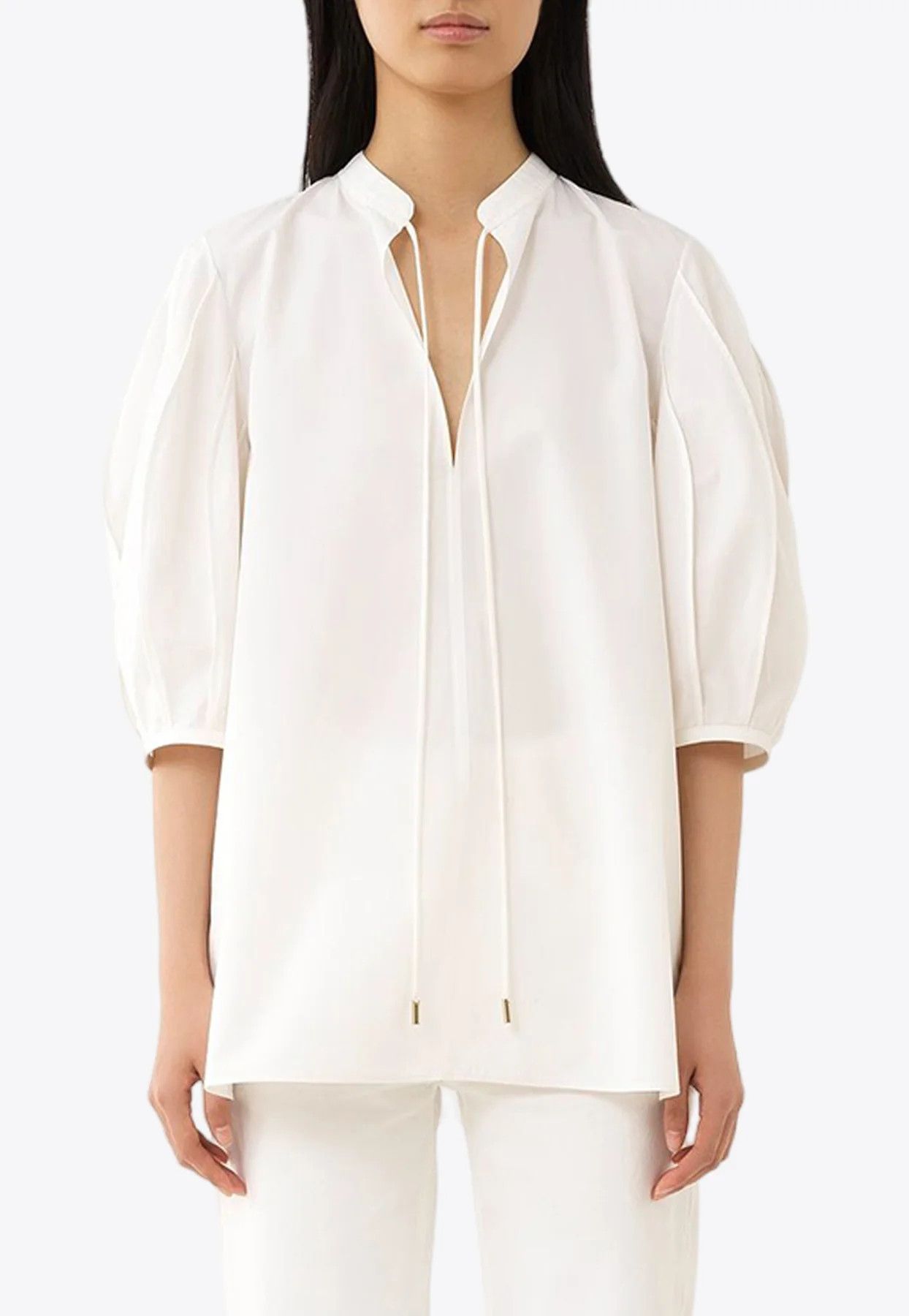 Chloe o1loc1c10425 Puff-Sleeved Tunic Tops in Buttercream Size L / US 10 / IT 46 - 1 Thumbnail