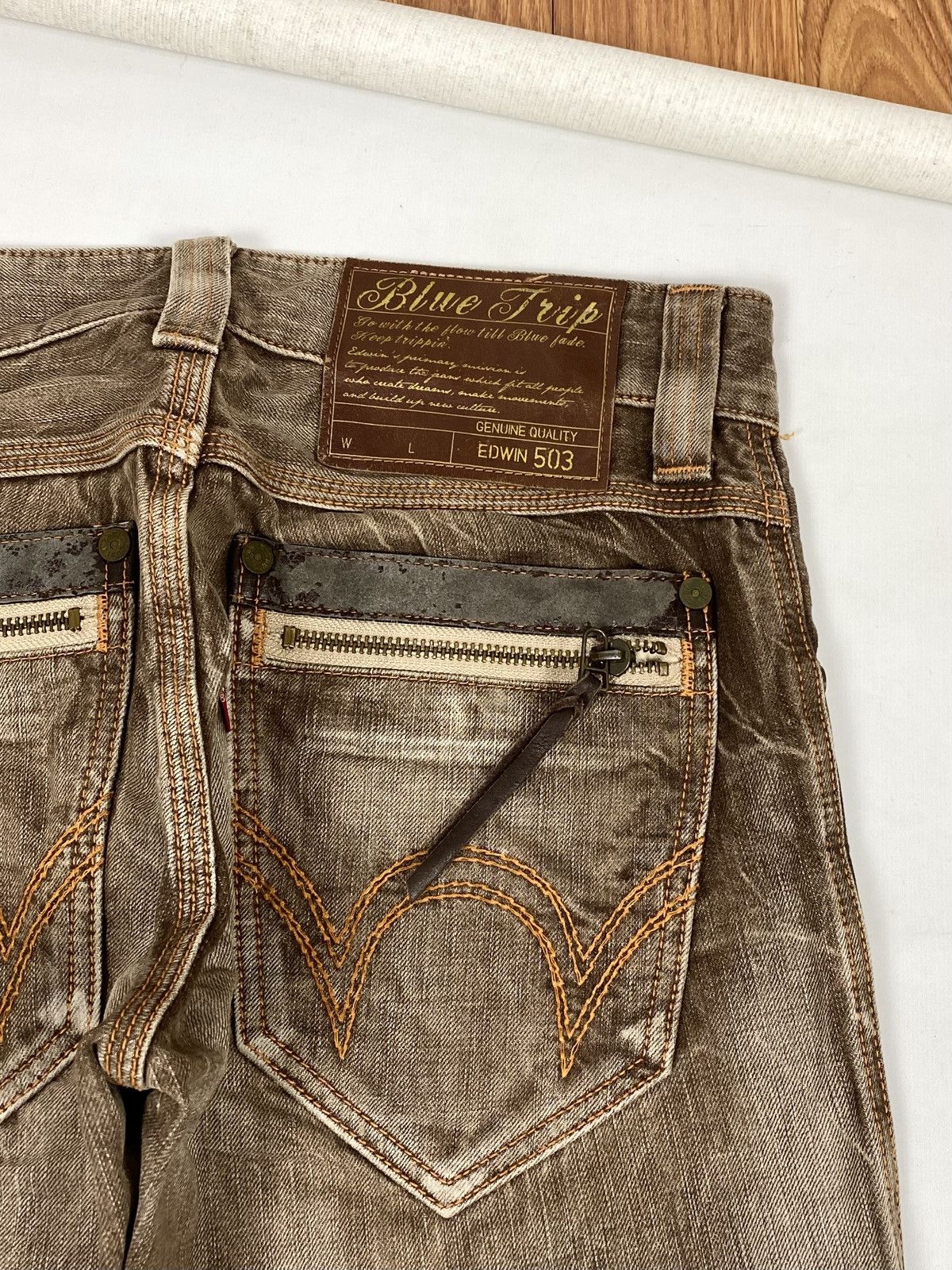 Edwin RARE ‼️ VTG EDWIN BLUE TRIP CRAZY FADED BROWN FLARE JEANS Size US 30 / EU 46 - 16 Thumbnail