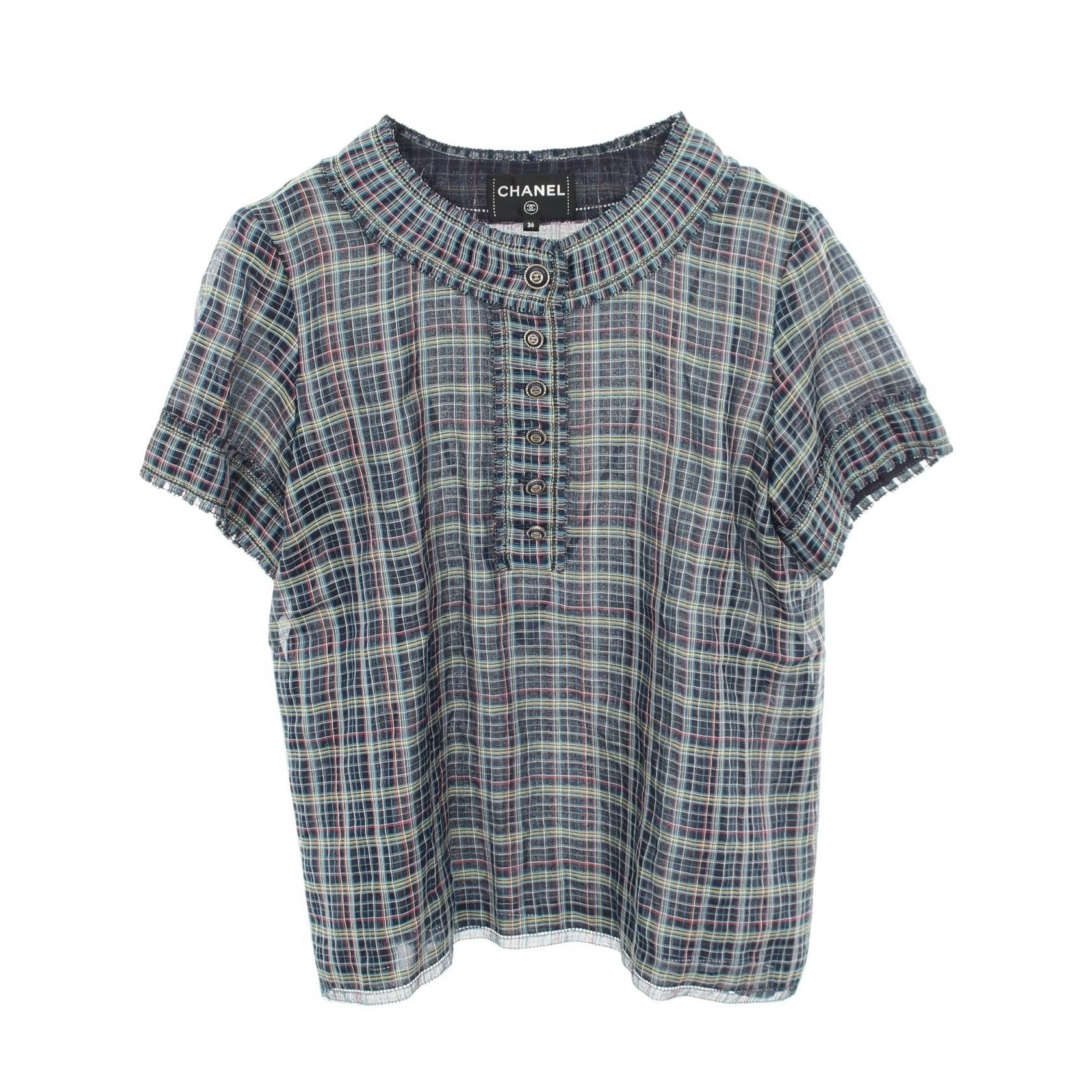 Chanel Chanel CHANEL Coco Mark Button Check Silk Blouse Textile Tops P62772V48261 DUTY FREE for USA Size ONE SIZE - 1 Thumbnail