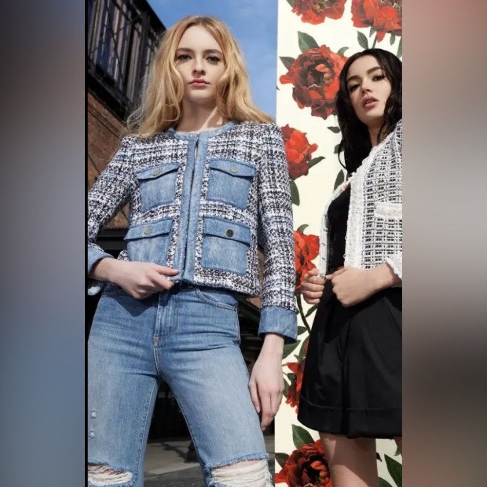 Alice + Olivia Alice + Olivia Combo Tweed and Denim Patch Pocket Jacket in Size M / US 6-8 / IT 42-44 - 1 Thumbnail