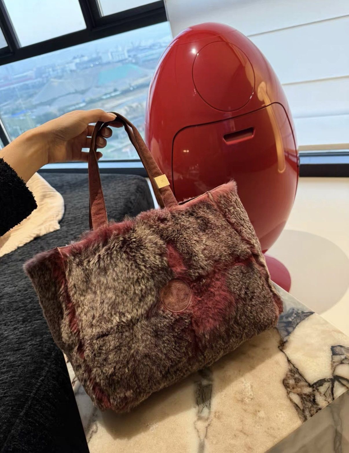 Chanel Chanel Raspberry Red Rabbit Fur Tote Shoulder Bag J36 Size ONE SIZE - 5 Thumbnail