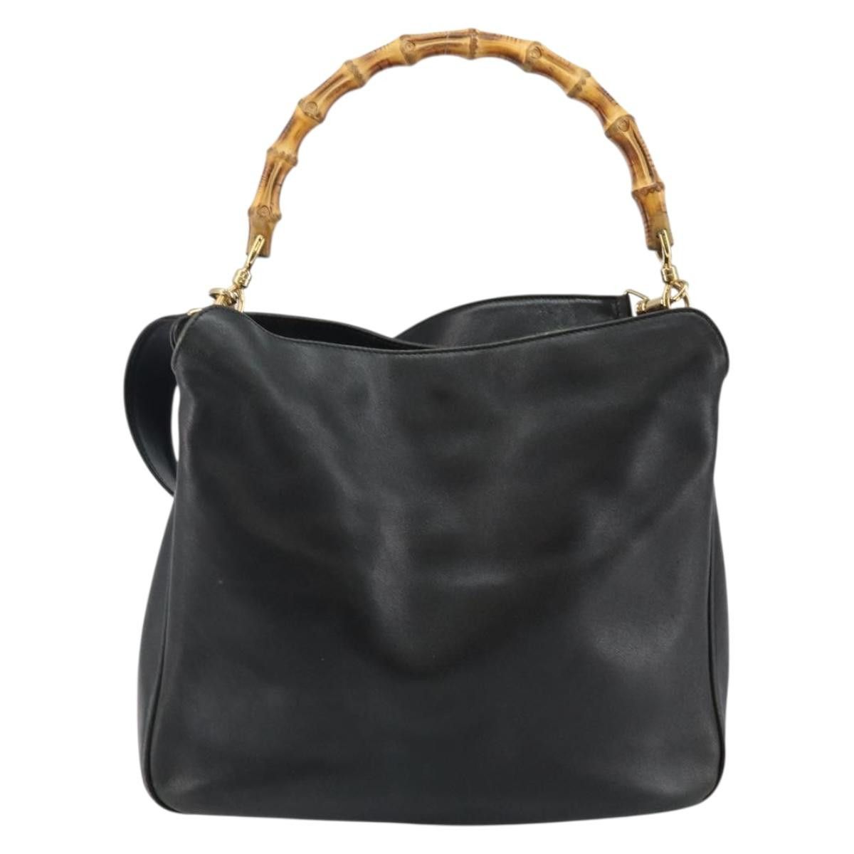 Gucci GUCCI Bamboo Handbag Leather Black Gold 001 1998 001 1998 Size ONE SIZE - 3 Thumbnail