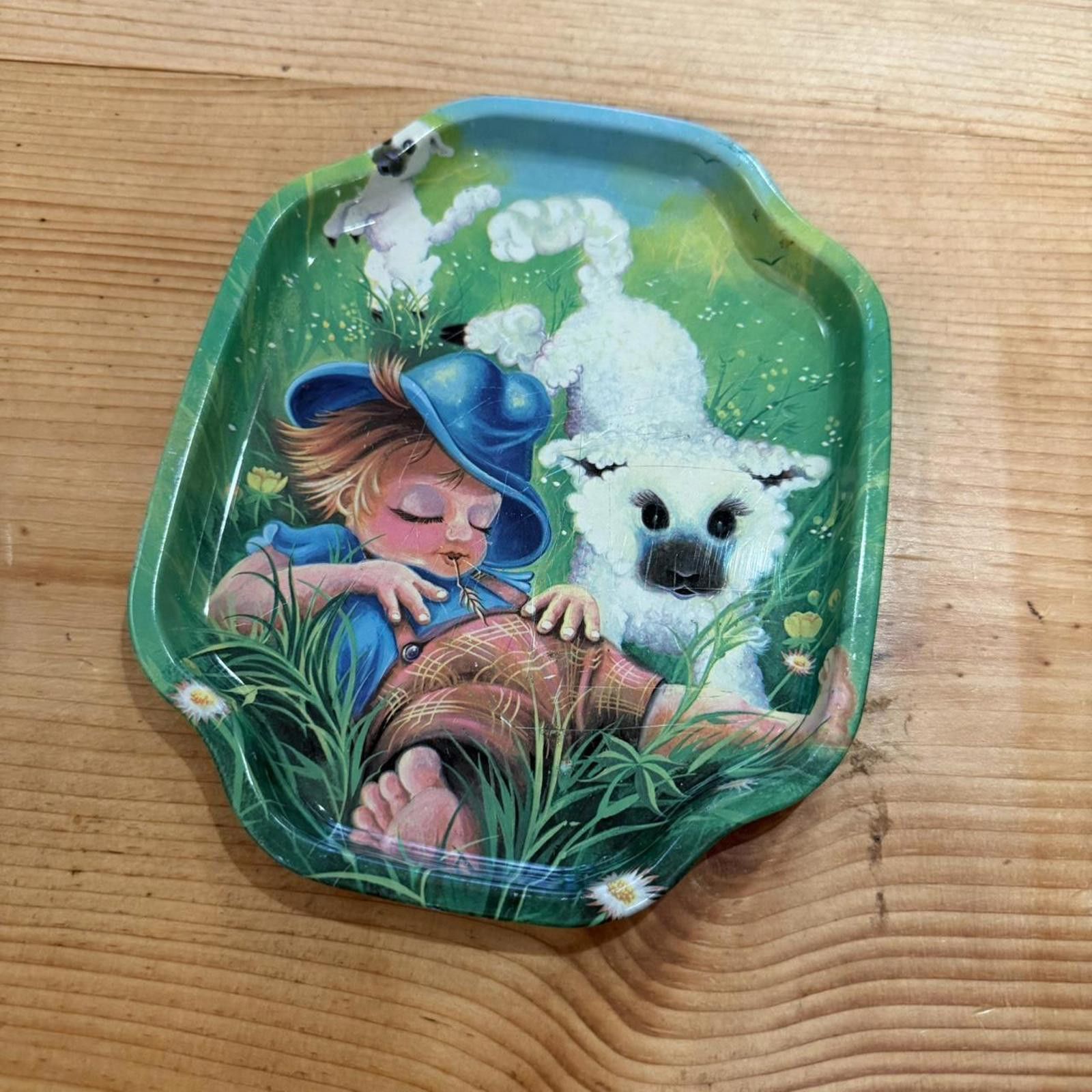 Other Vintage Metal Sleeping Boy and Cat Tray Size ONE SIZE - 2 Thumbnail