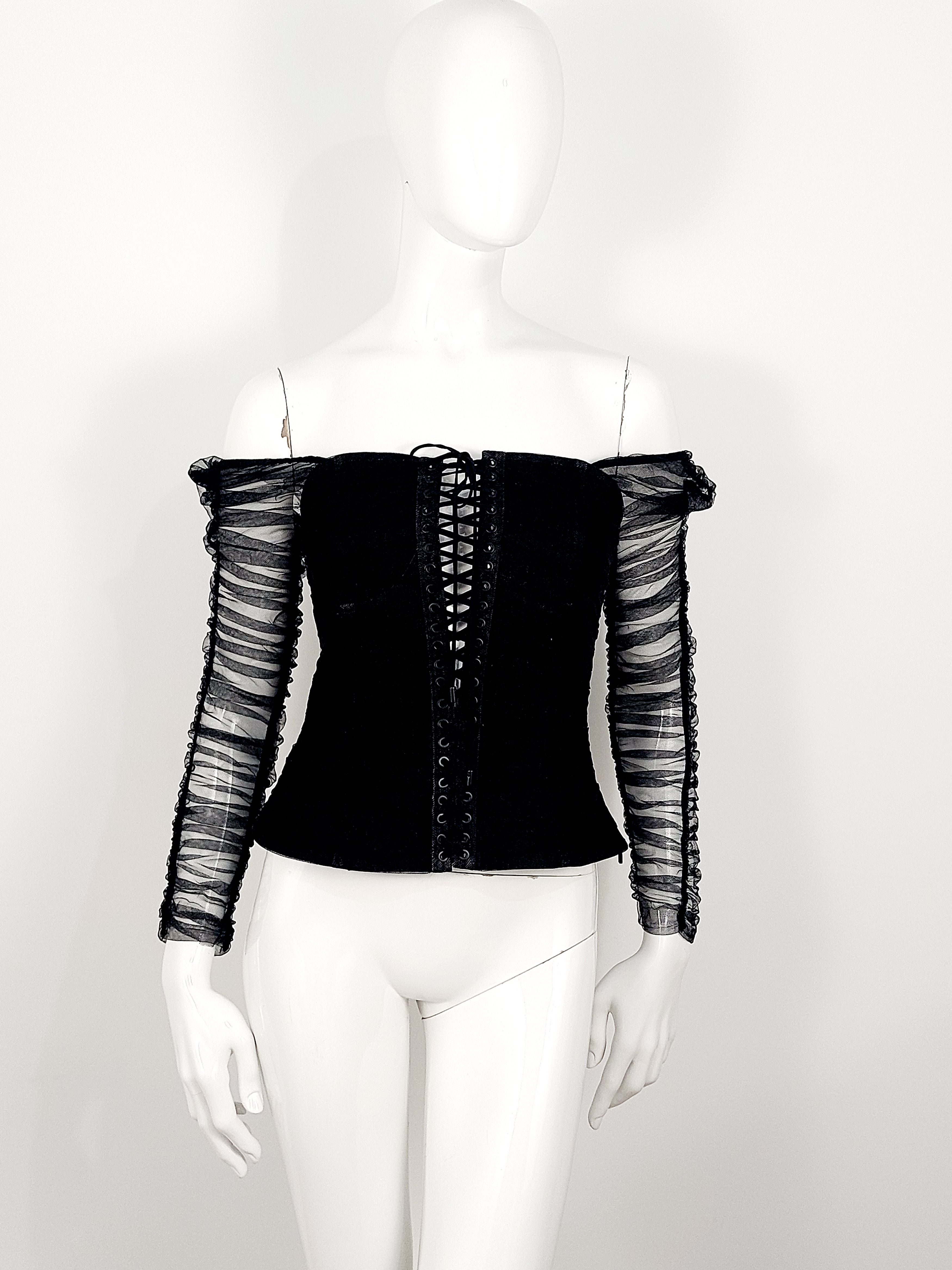 Miss Sixty Archive Y2K Miss Sixty Denim Tulle Sheer Mesh Corset Bustier Size S / US 4 / IT 40 - 5 Thumbnail
