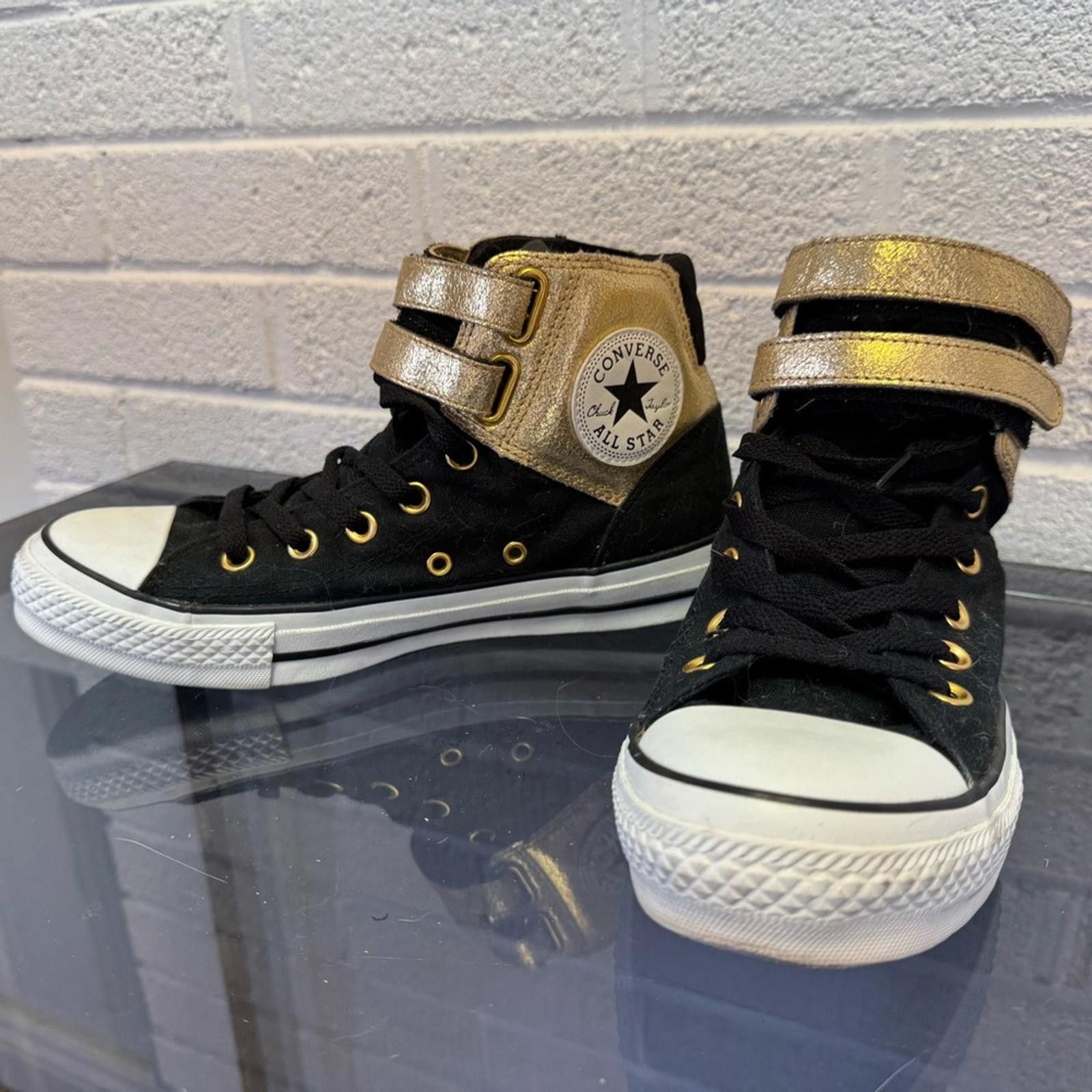 Converse Converse Black and Gold High-Top Sneakers Size US 8 / IT 38 - 6 Thumbnail