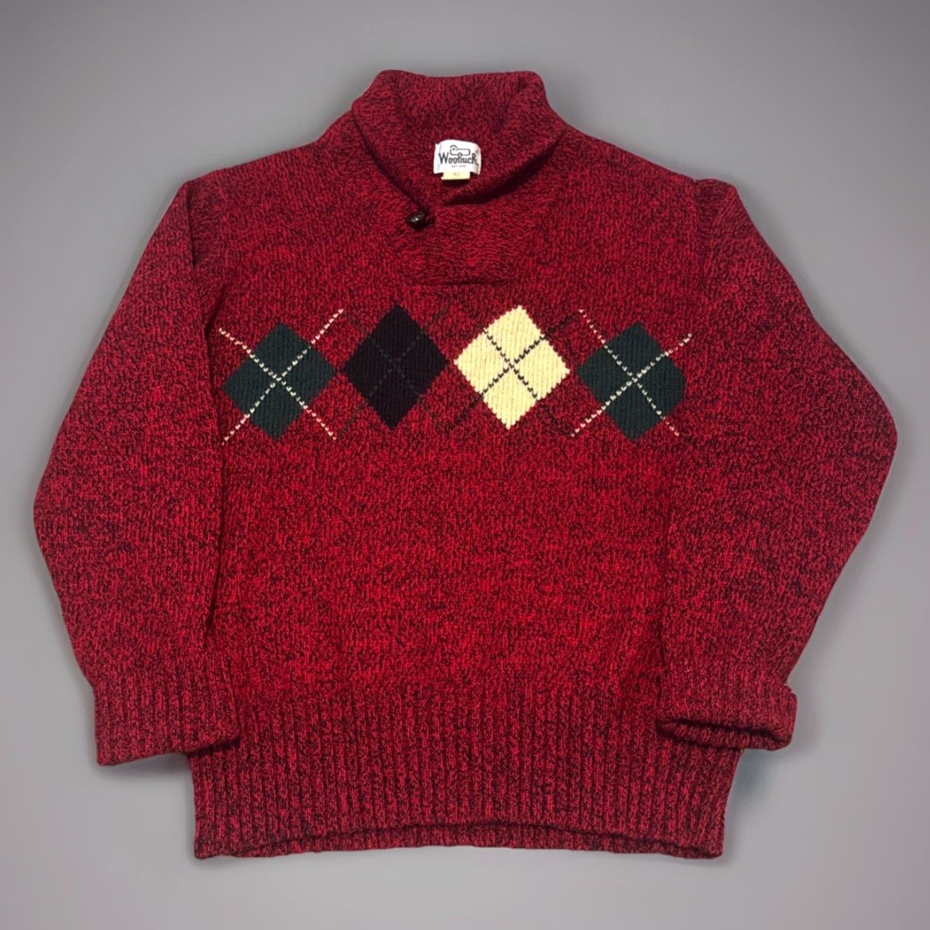 Vintage VINTAGE Woolrich Red Agryle Shawl Button Collar Wool Sweater Medium Size US M / EU 48-50 / 2 - 2 Thumbnail