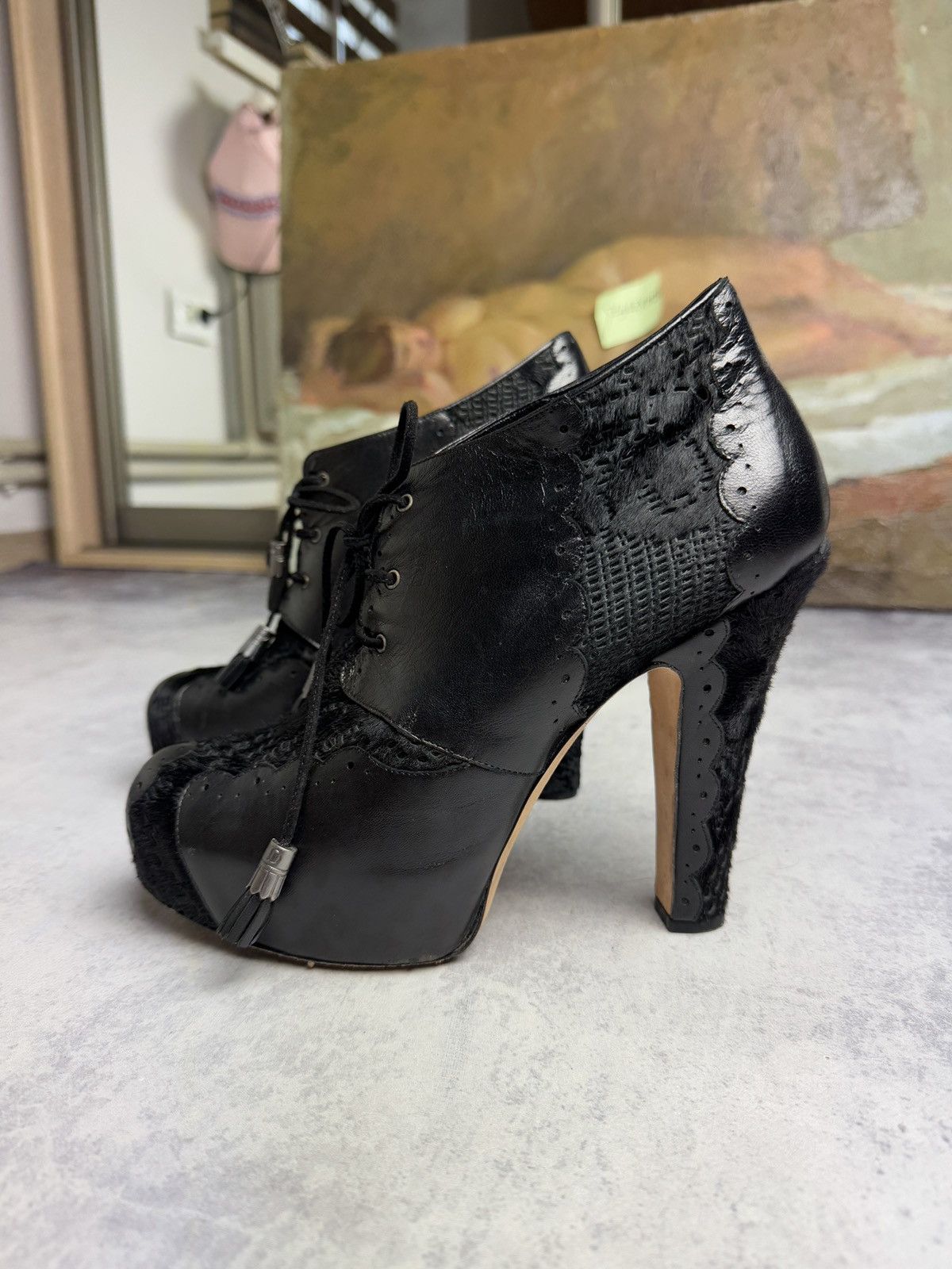 Archival Clothing x Dior Christian Dior 2007 John Galliano Fur Y2K Heel Shoes Boots in Black, Women's (Size 10)