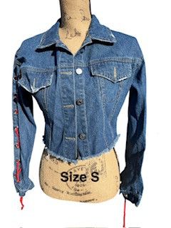 Missguided Missguided Blue Jean Jacket with Red Accents Size S / US 4 / IT 40 - 2 Thumbnail