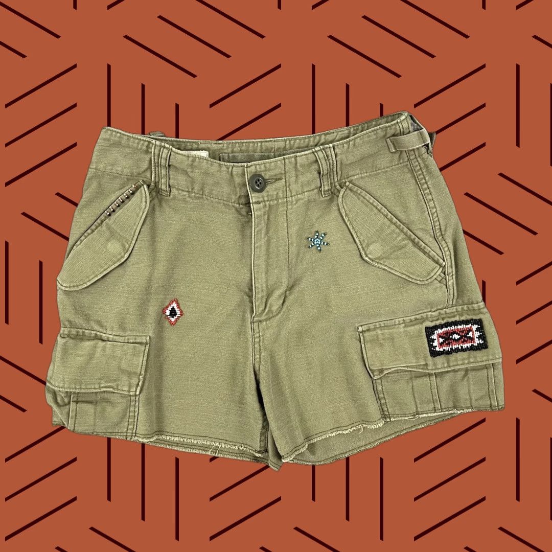 Vintage Denim & Supply Ralph Lauren Cargo Shorts Sz 26 / 3.5" Green Tribal Beaded Womens Size 26" / US 2 / IT 38 - 1 Thumbnail