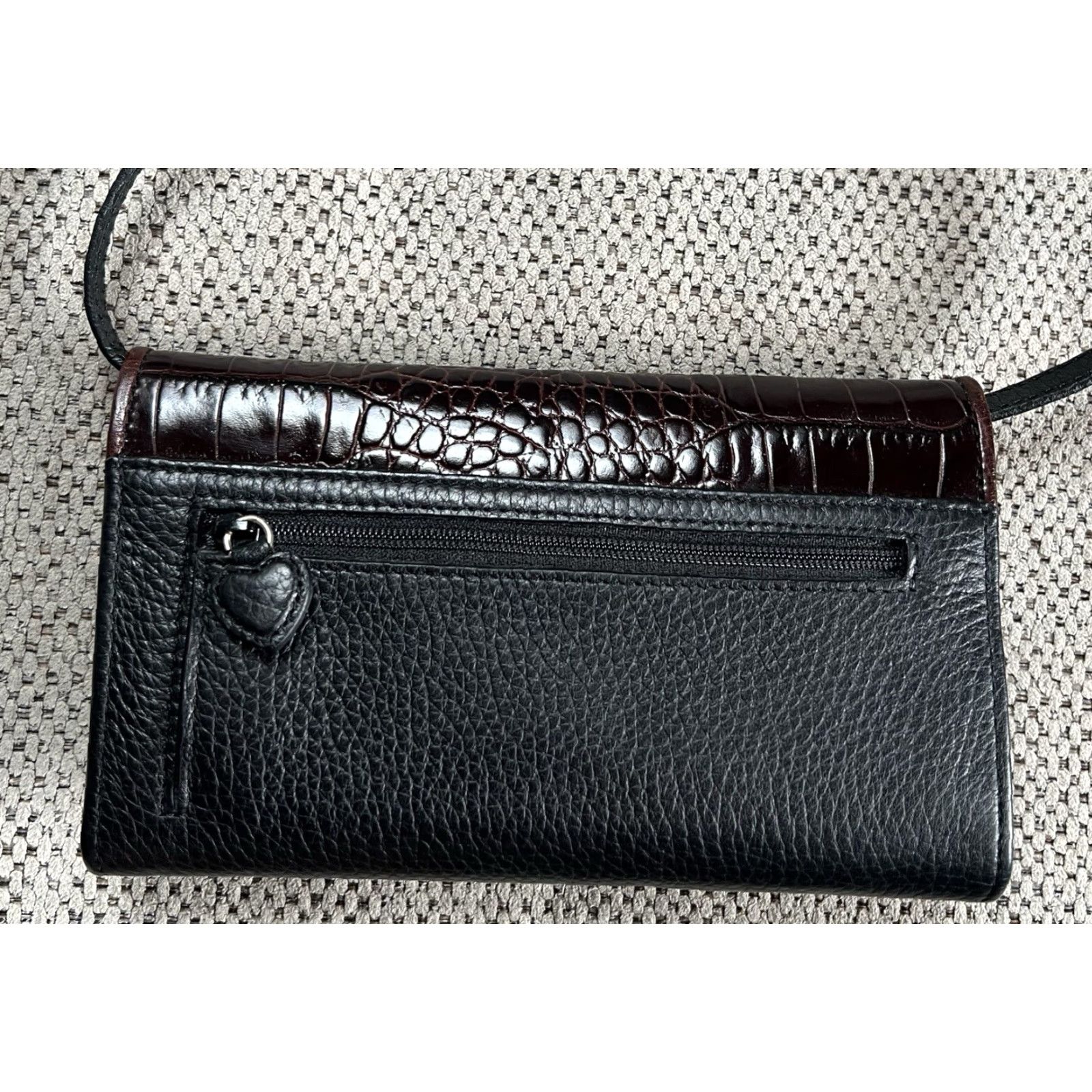 Brighton Brighton Tri Fold Wallet Organizer Crossbody Strap Small Brown Croc Embossed Faux Leather Silver Hardware Women Size ONE SIZE - 6 Thumbnail
