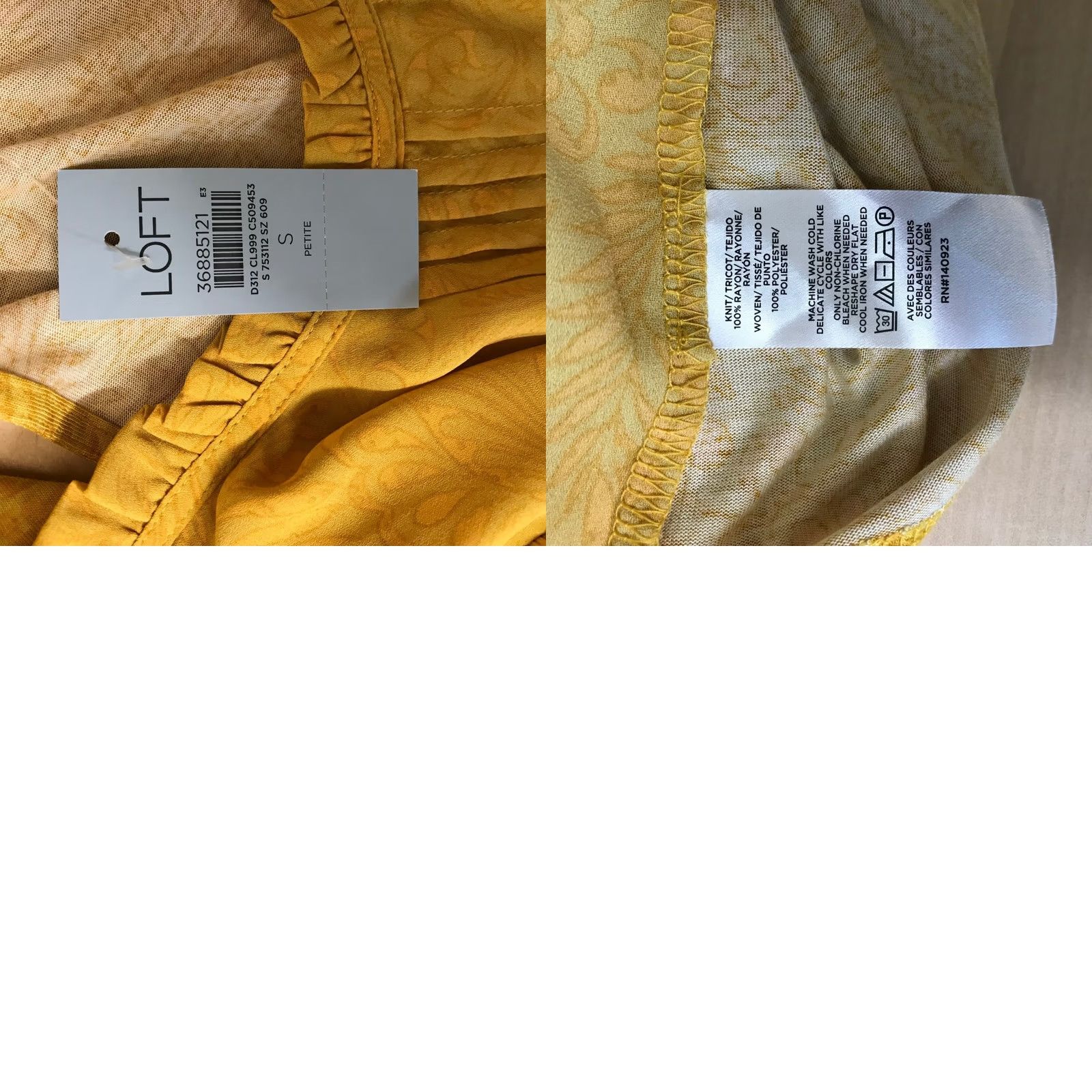 Loft VINTAGE LOFT? No, LOFT Petites Yellow Paisley Jacquard Pintuck Ruffle Neck Puff Sleeve Blouse PS Petites Women Blouse Yellow Paisley Jacquard Size S / US 4 / IT 40 - 8 Thumbnail