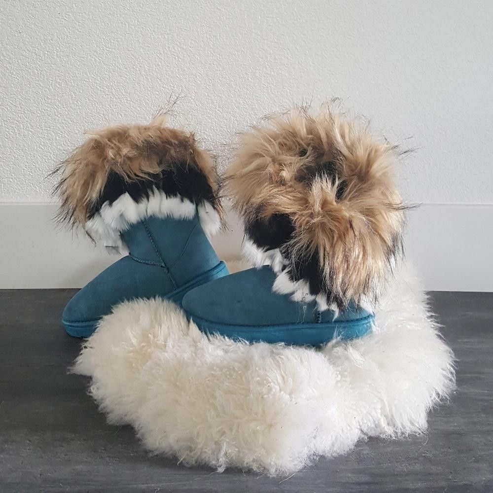 Designer Blue Suede Fur Detailed Winter Boots Size US 6 / IT 36 - 2 Thumbnail