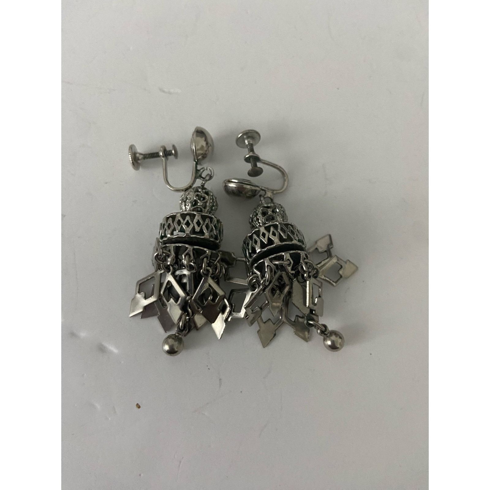 Vintage Vintage jhumki clip on earrings silver tone Size ONE SIZE - 4 Thumbnail
