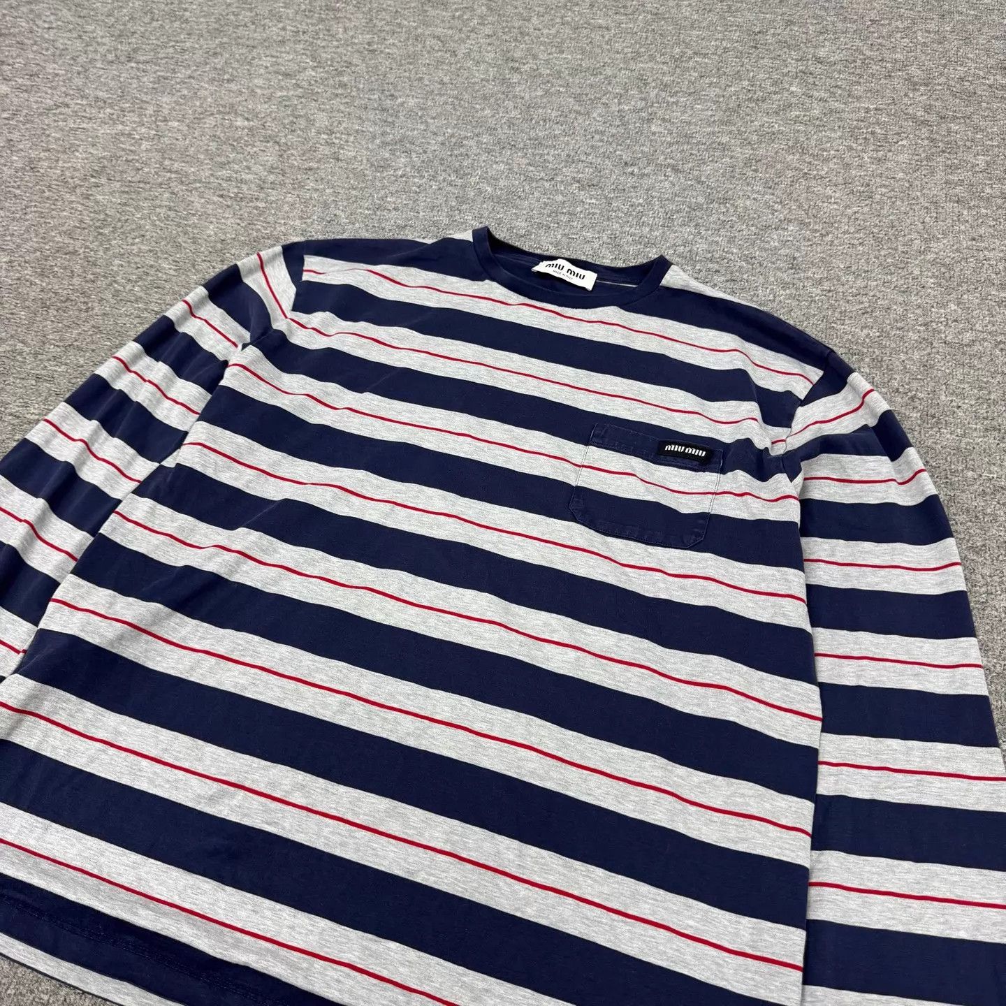 Miu Miu MIU MIU Logo Striped Colorblock Pocket Long Sleeve Tee Size S / US 4 / IT 40 - 4 Thumbnail