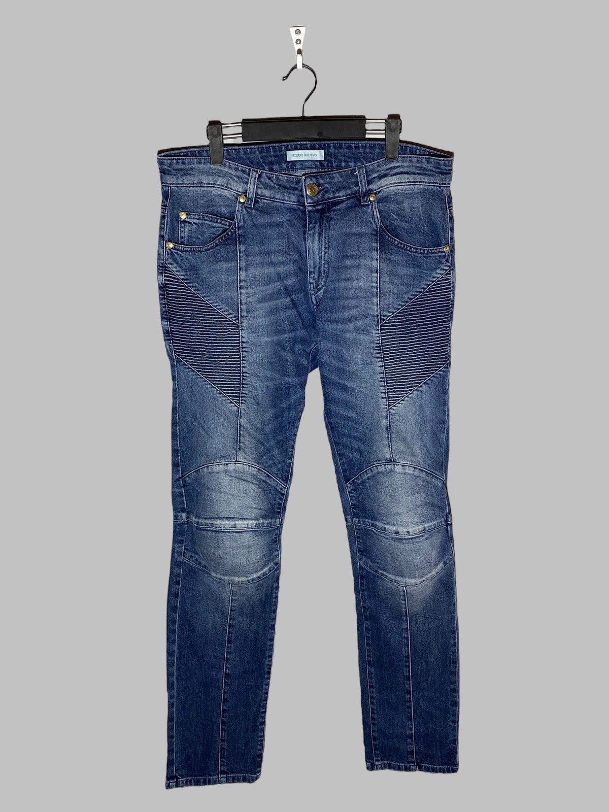Pierre Balmain 🔥 PIERRE BALMAIN MOTO BIKER DENIM Y2K RARE DISTRESSED JEANS Size US 34 / EU 50 - 1 Thumbnail