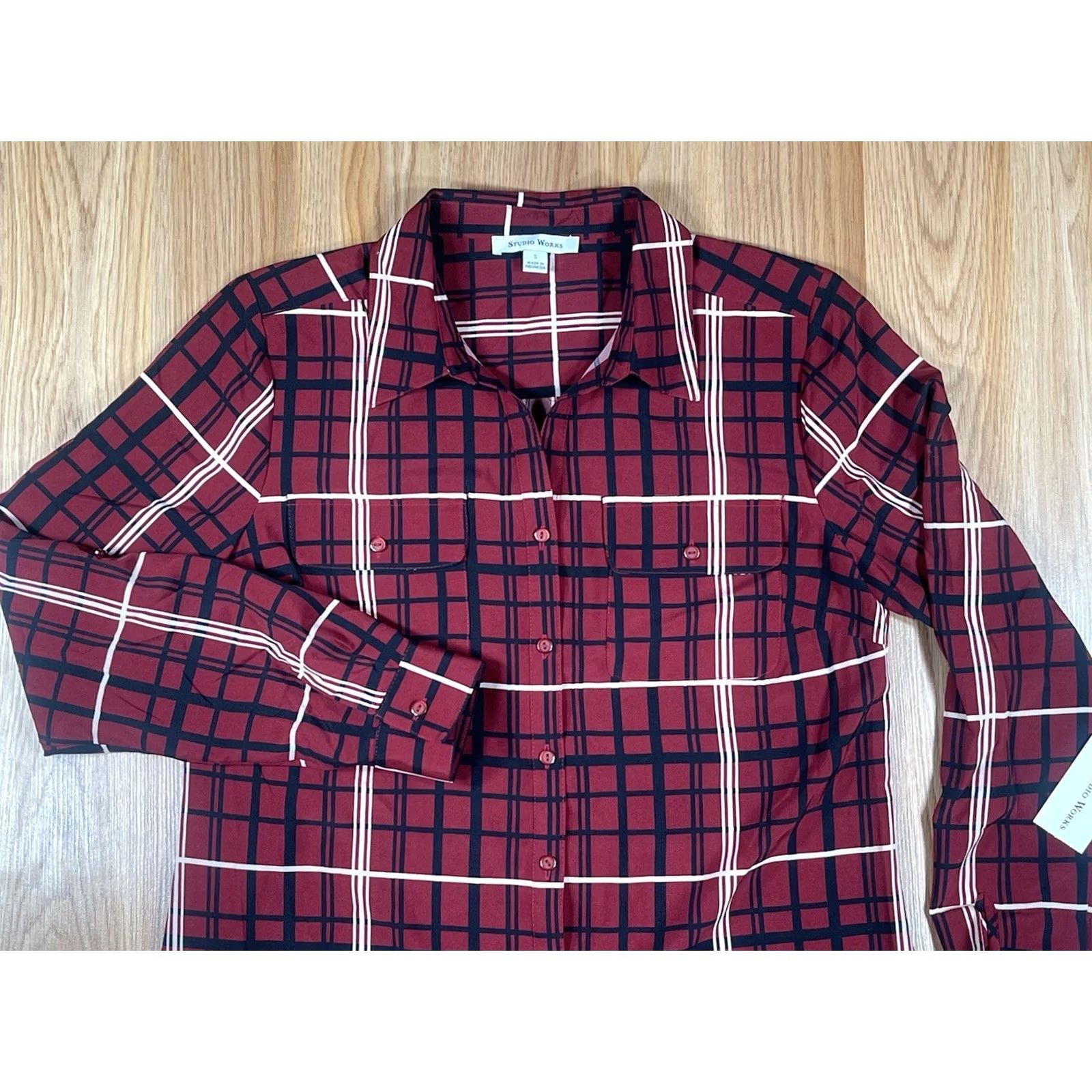 Vintage Studio Works Shirt Womens S Check Button Front Long Sleeve Collared Casual Red Size S / US 4 / IT 40 - 2 Thumbnail