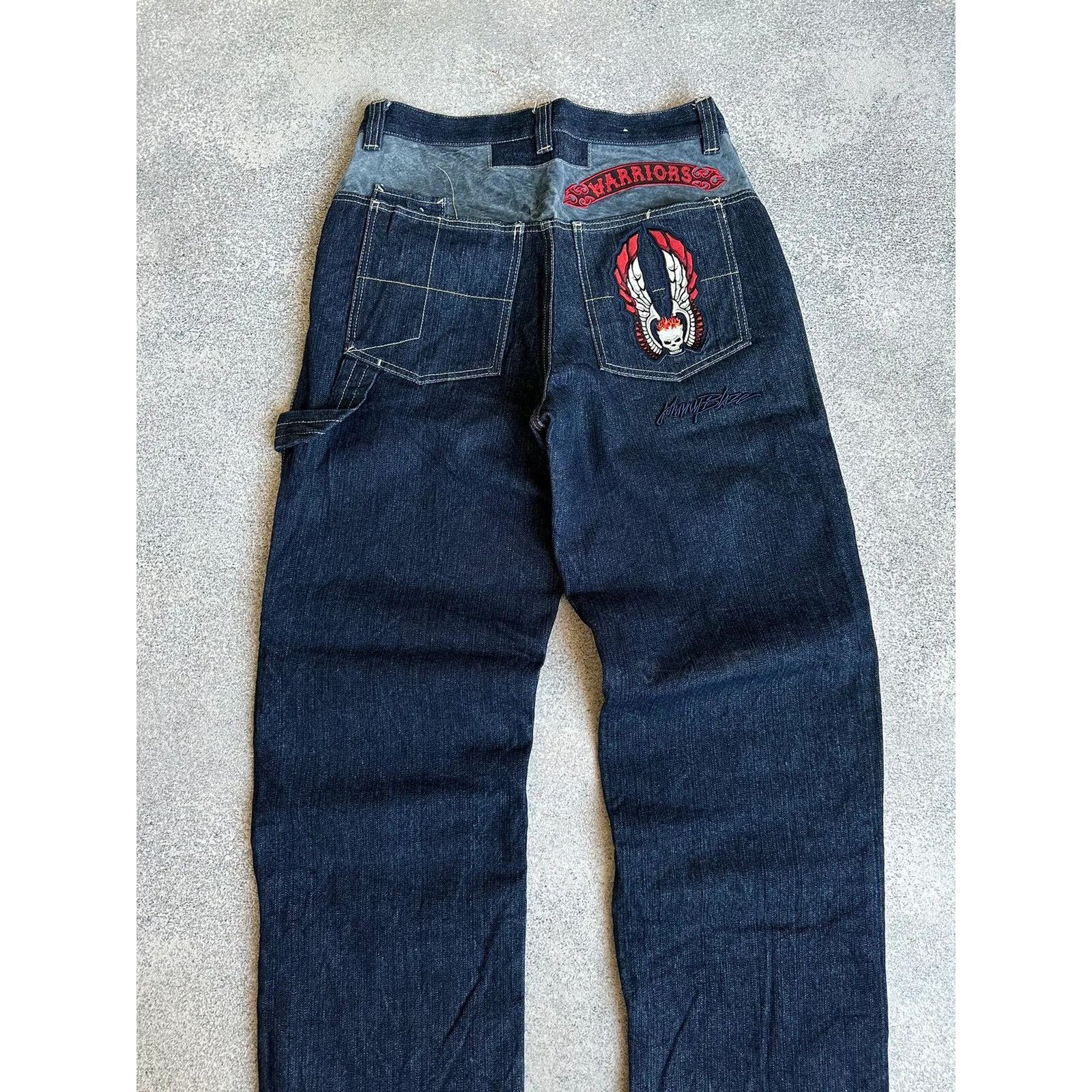 Vintage VTG Johnny Blaze Warriors Patchwork Embroidered Jeans Size US 32 / EU 48 - 2 Thumbnail
