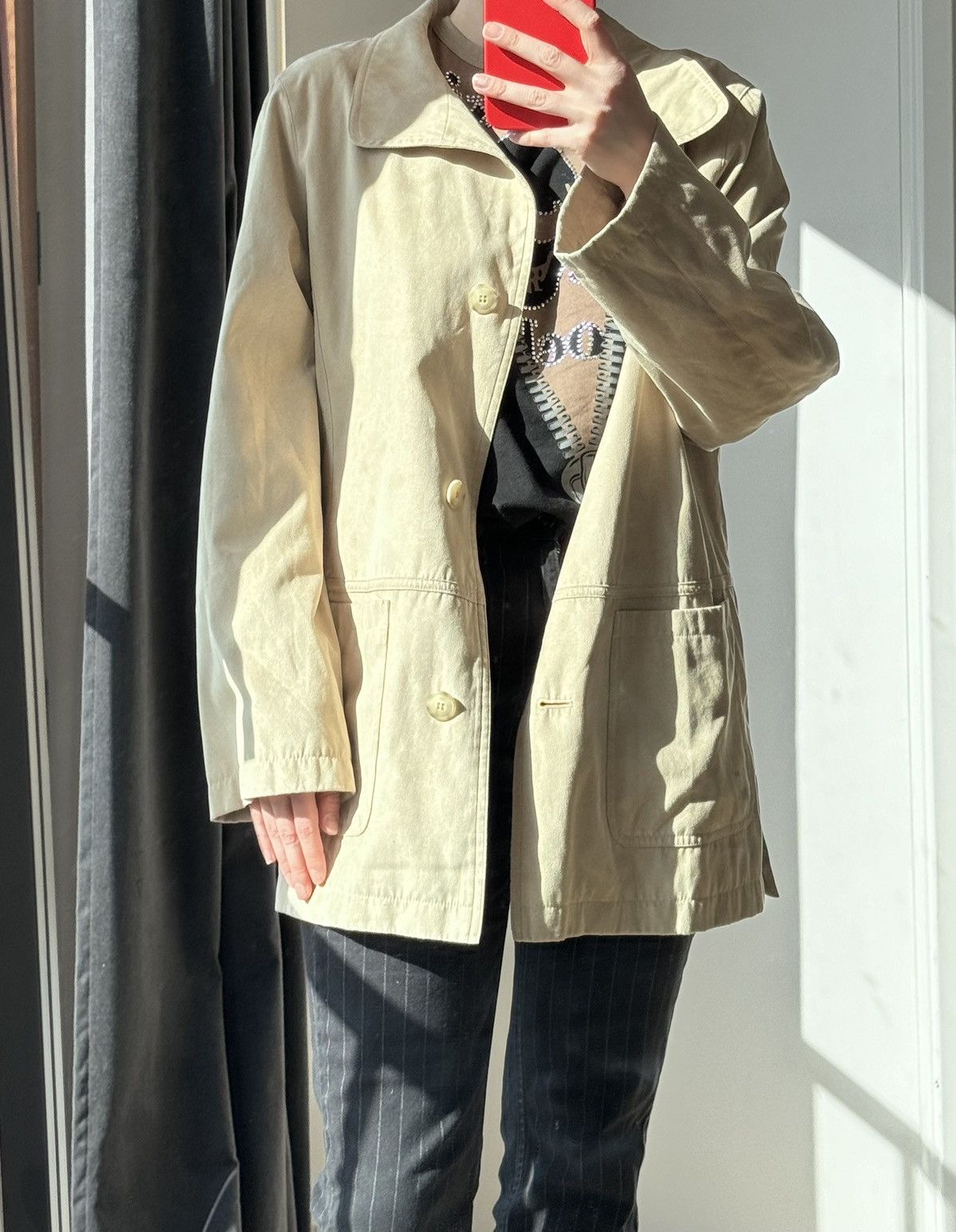 Vintage Suede beige coat for layering Size L / US 10 / IT 46 - 1 Thumbnail