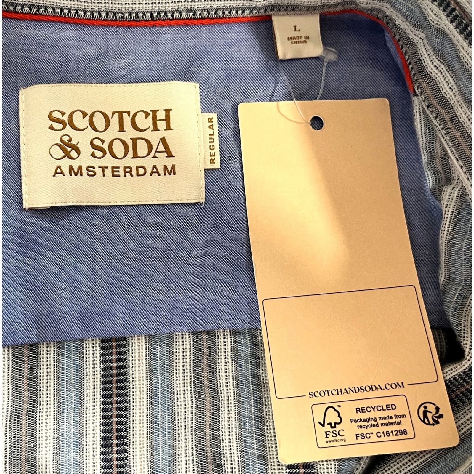 Scotch & Soda NWT Scotch & Soda Button-Up Shirt Mens Dobby Stripe Lightweight Sz L Cotton Multicolor Long Sleeve Collared Pocketed Casual Shirt Size US L / EU 52-54 / 3 - 5 Thumbnail