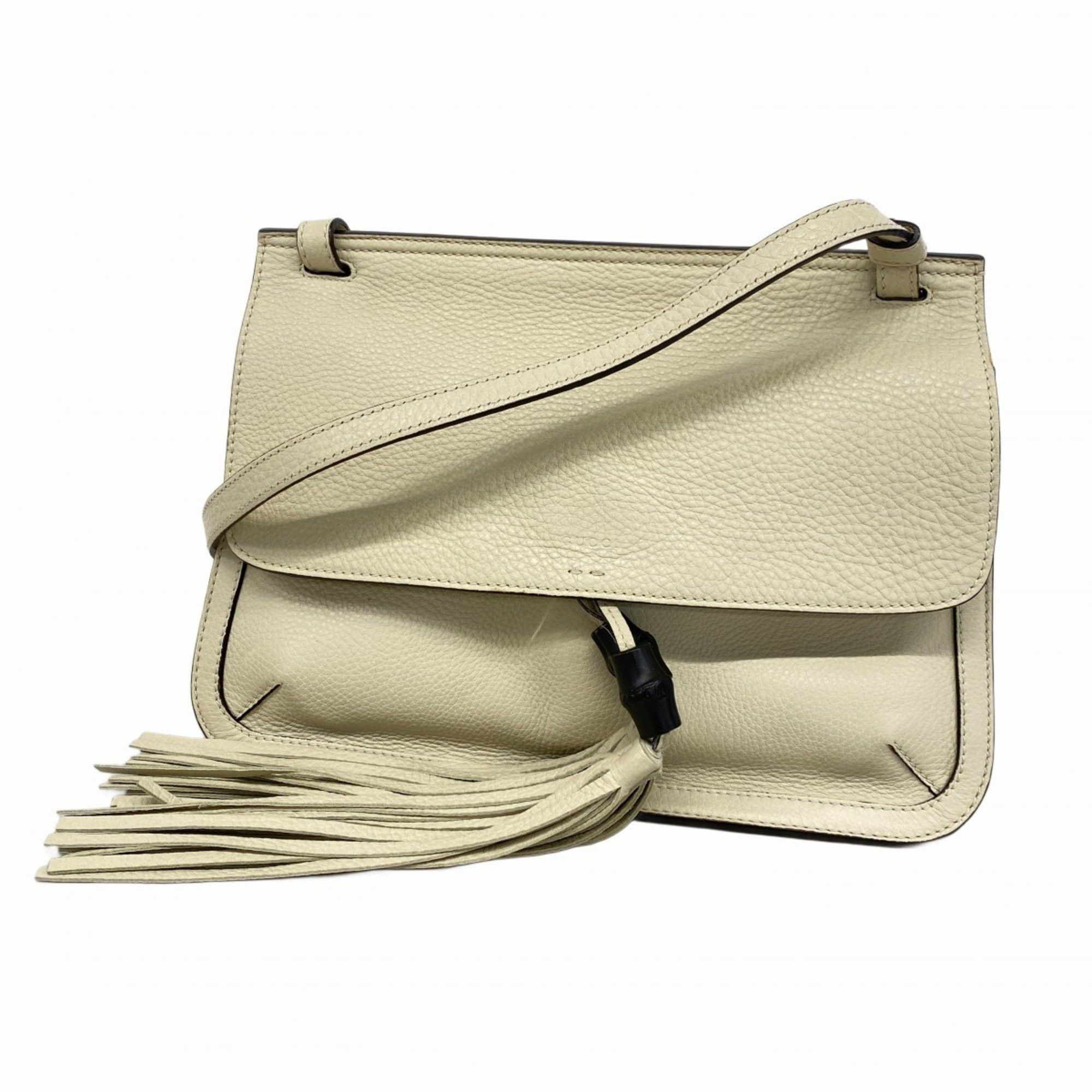 Gucci Shoulder Bag Bamboo 370826 Leather White Women's