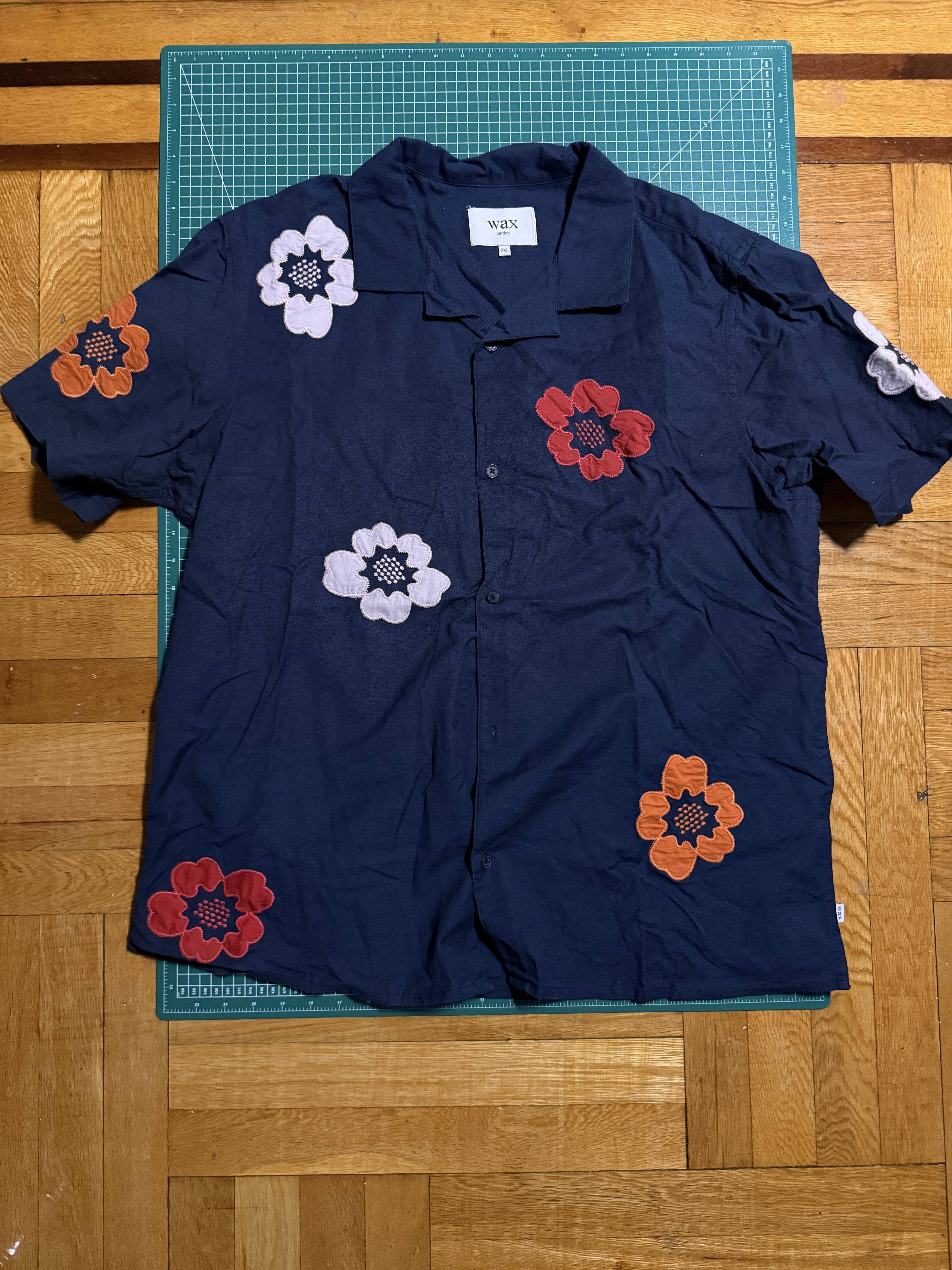 Wax London Navy Floral Applique Short-Sleeve Shirt