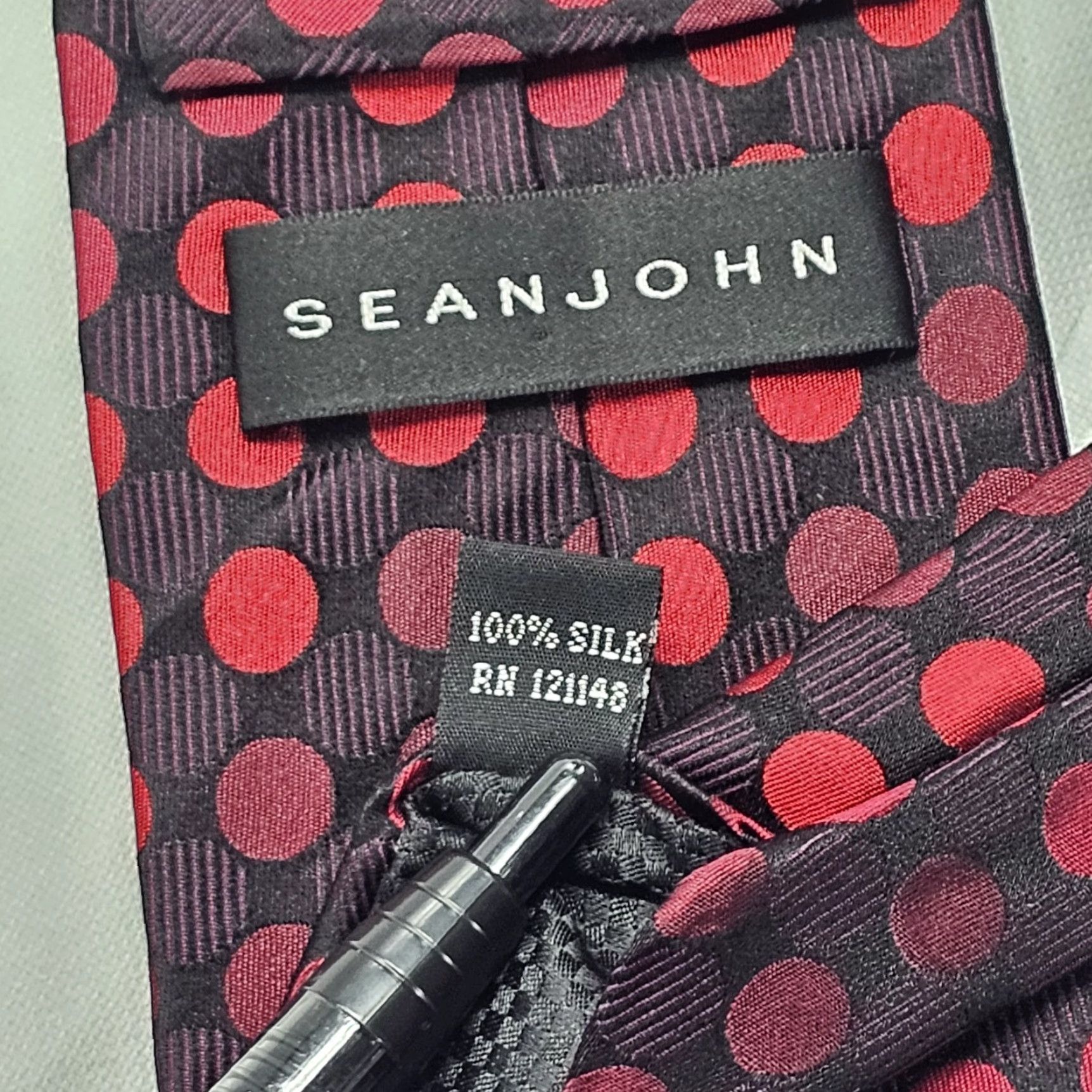 Sean John Sean John Silk Necktie Men Red Black Pink Polka Dot Tie Preppy Office Wear Long 60.5" x 3.75" 100% Silk Vintage? Size ONE SIZE - 5 Thumbnail