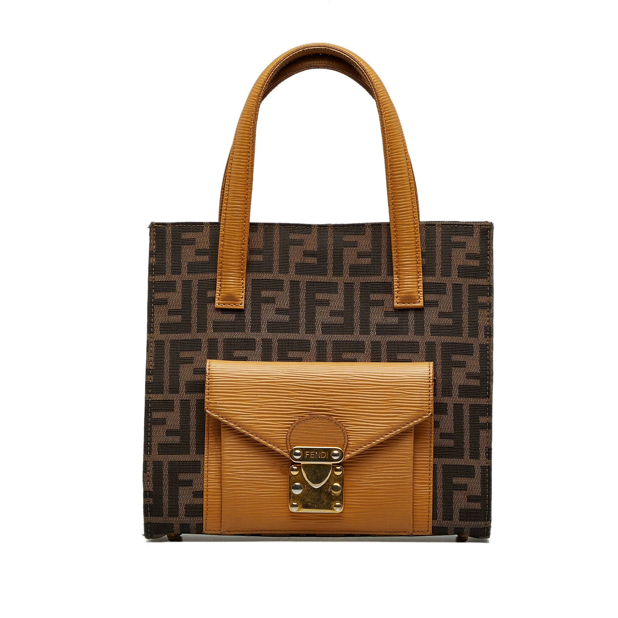 image of Fendi Zucca Front Pocket Tote Satchel in Brown, Women's