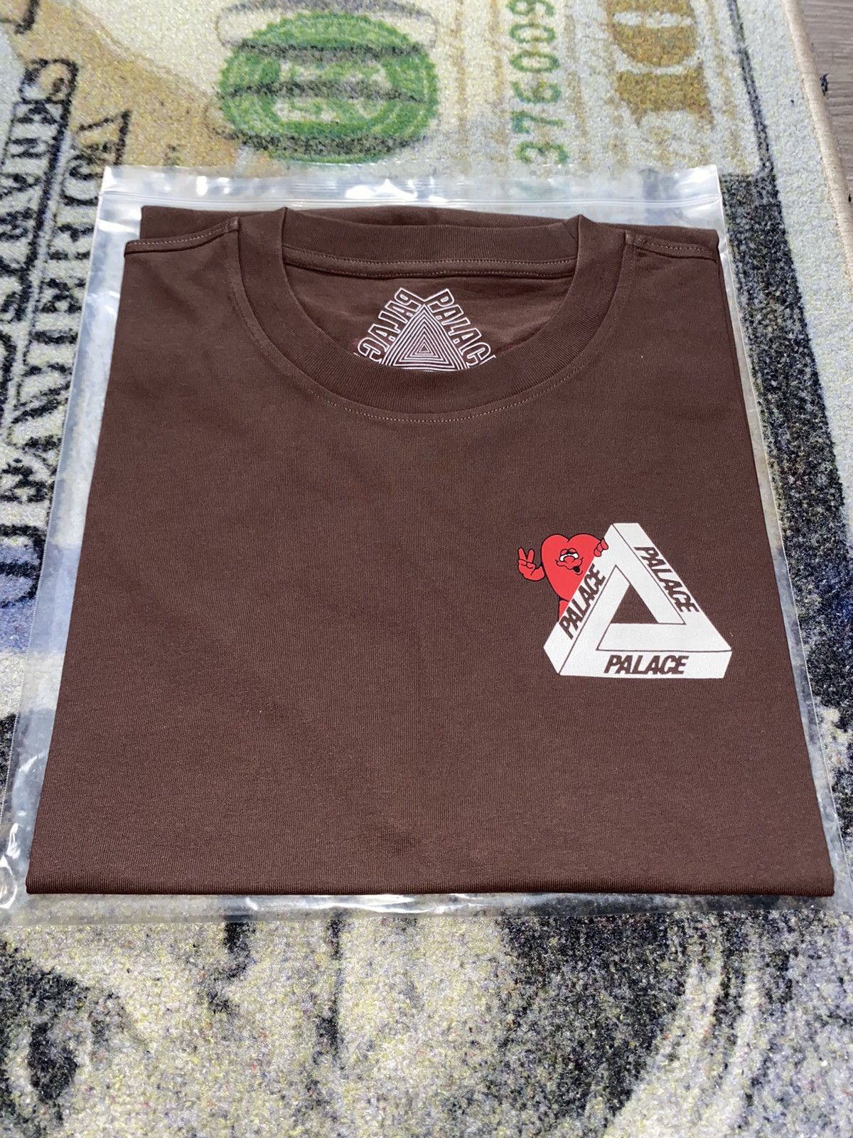 Image of Palace Tri-Hearts T-Shirt in Brown, Men's (Size 2XL)