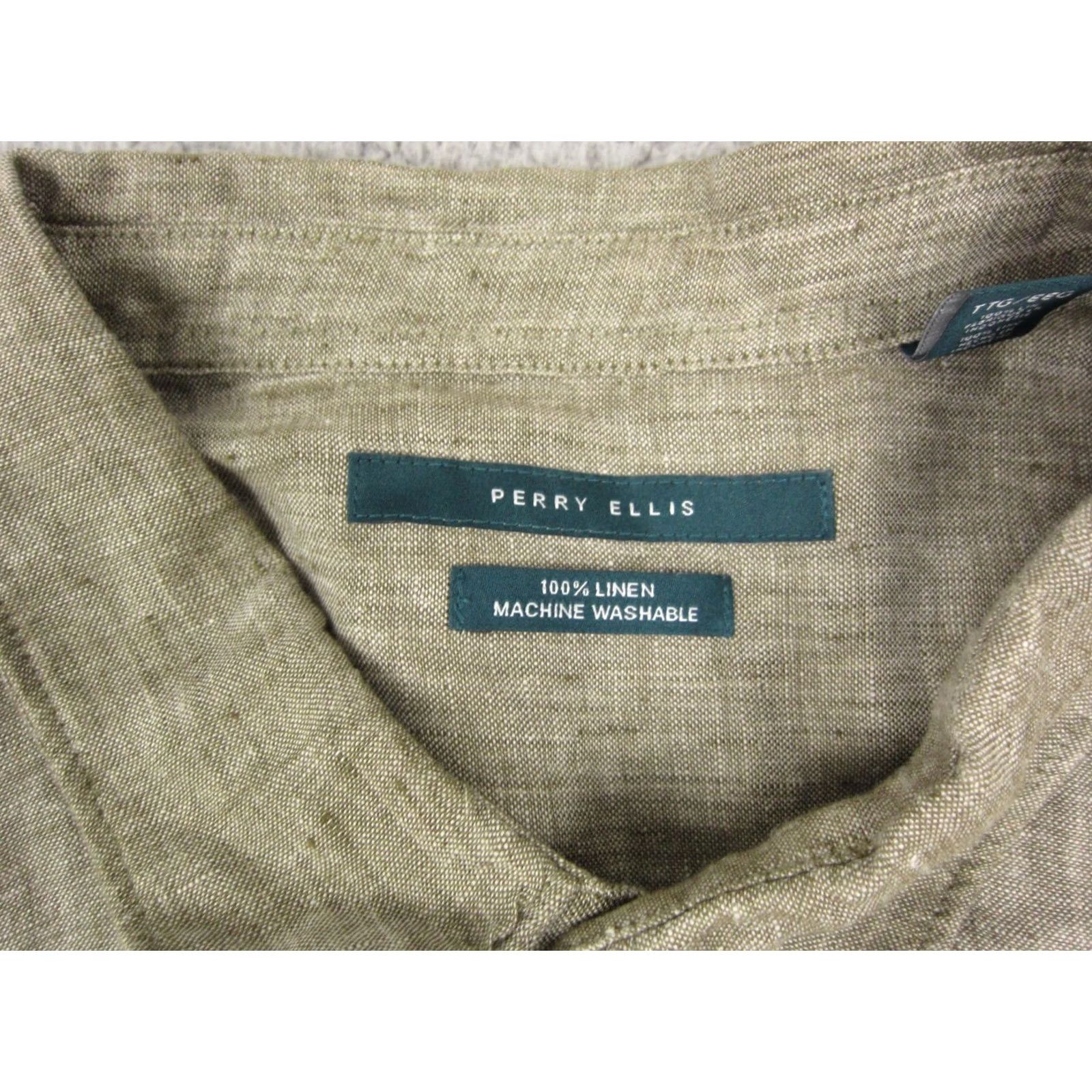 Perry Ellis Perry Ellis Shirt Adult 2XL Green 100% Linen Button Up Men Camp Short Sleeve Crew Neck Collared Casual Vintage: No Size US XXL / EU 58 / 5 - 3 Thumbnail