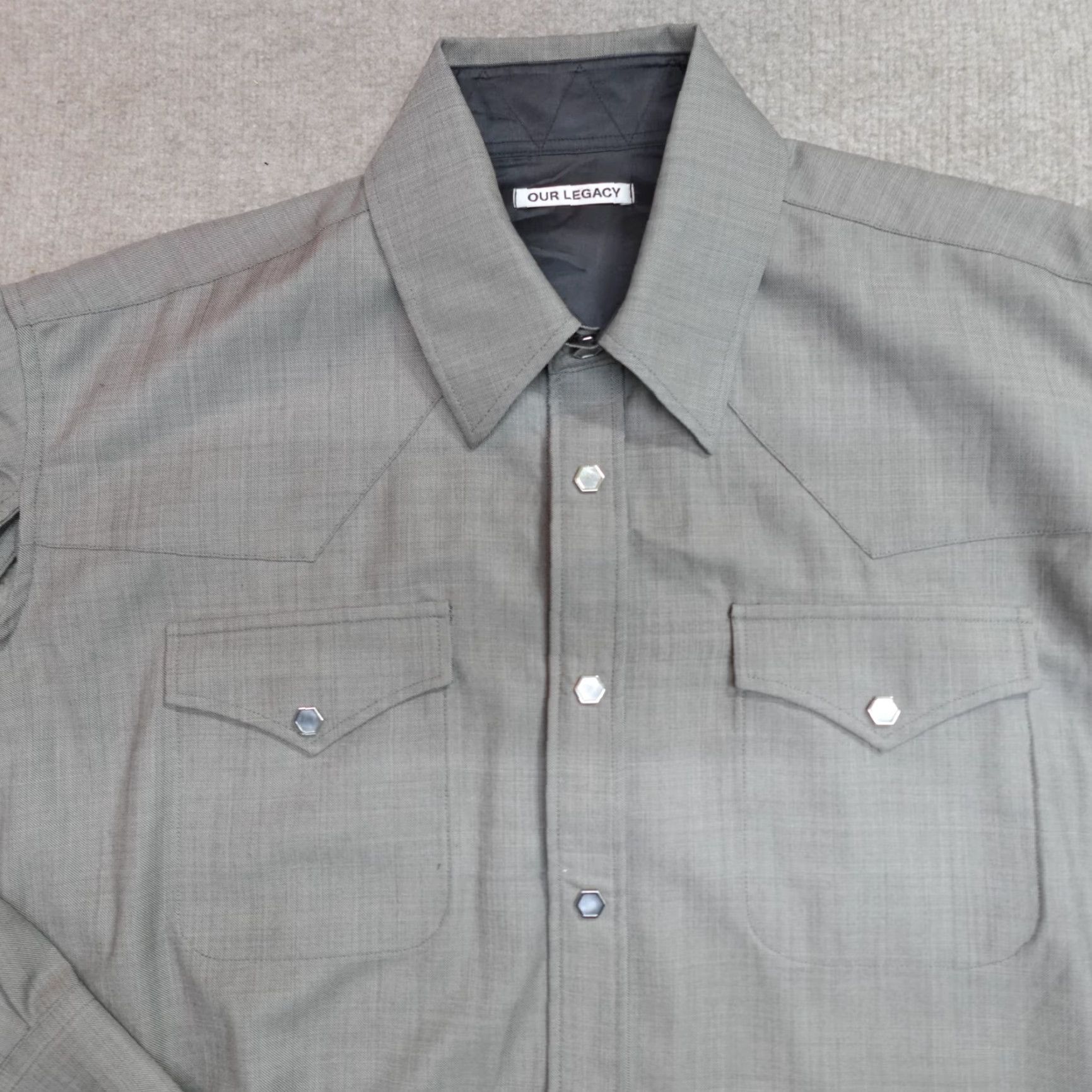 Our Legacy **OUR LEGACY Gray Wool Button-Up Shirt 2XL Western** User: **OUR LEGACY 2XL Gray Wool Button-Up Shirt Western** Size US XXL / EU 58 / 5 - 2 Thumbnail
