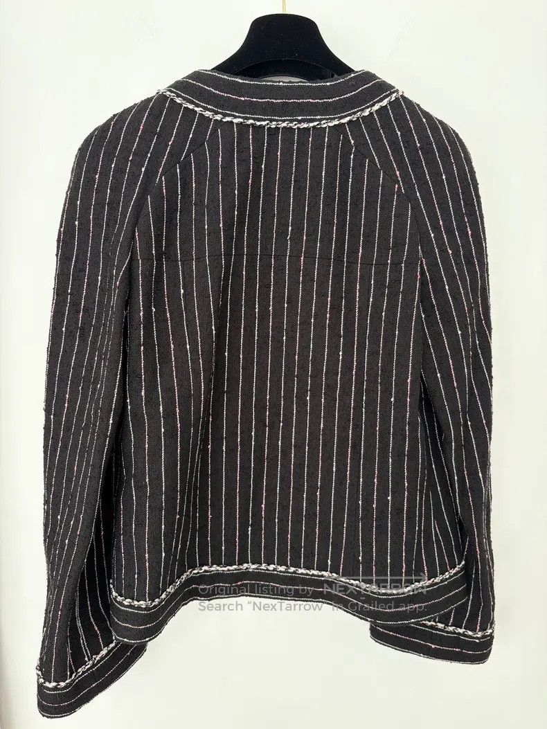 Chanel Chanel Black round-neck pink white vertical striped jacket Size XS / US 0-2 / IT 36-38 - 2 Thumbnail