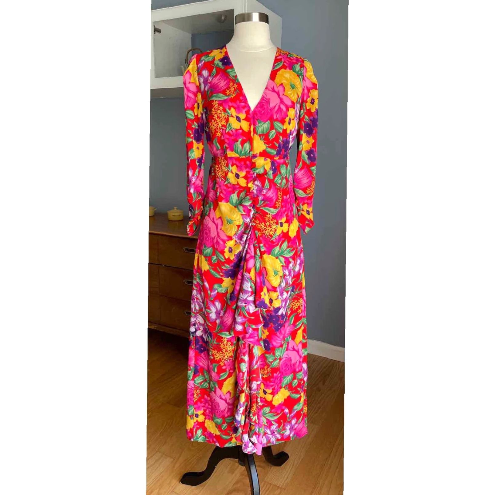 RIXO RIXO For Target Maxi Dress Red Pink Floral Open Back Cascade Ruffle Women Size 2 Size XS / US 0-2 / IT 36-38 - 2 Thumbnail